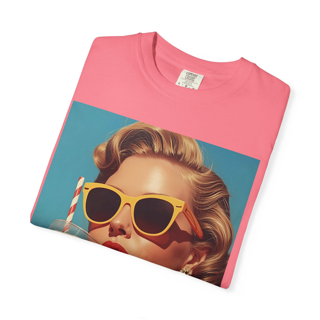 Retro Pop Art Summer Vibe T-shirt | Unisex Garment-Dyed Tee, Vintage Style Shirt, Trendy Summer Wear, Perfect Gift for Her, Casual Everyday Top