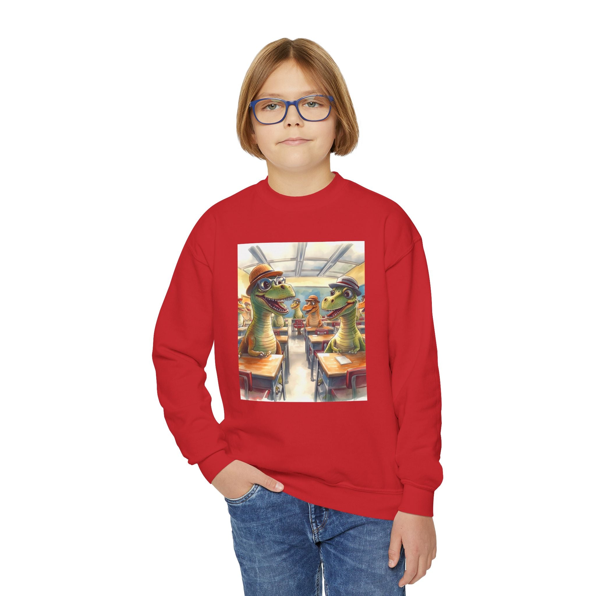 Dinosaur Classroom Youth Crewneck Sweatshirt, Fun Sweater for Kids, Perfect for Birthdays, School Events, Halloween, Unique Gift Idea