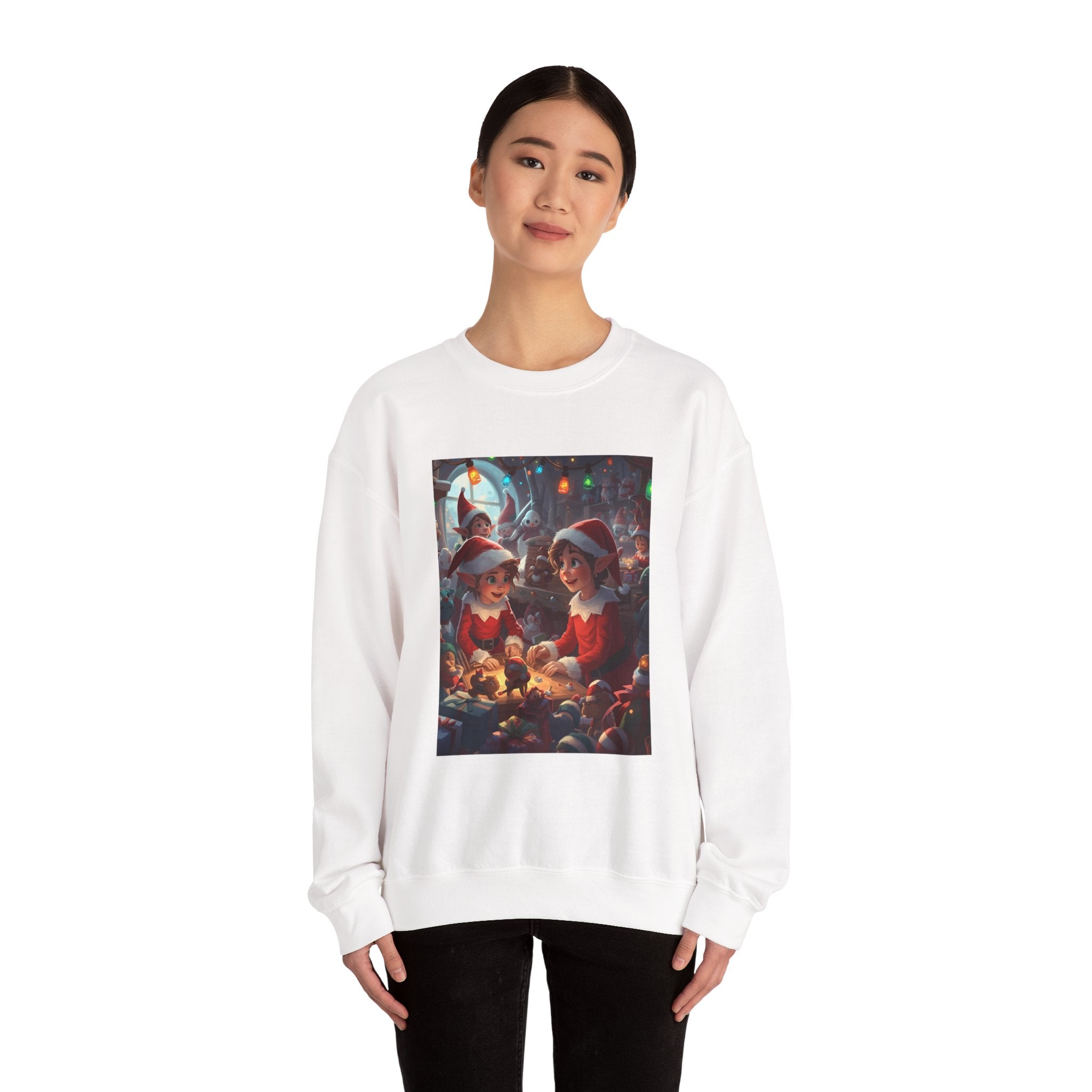 Christmas Elf Illustrative Sweatshirt, Christmas Gift, Holiday Apparel, Cozy Sweatshirt, Unisex Crewneck