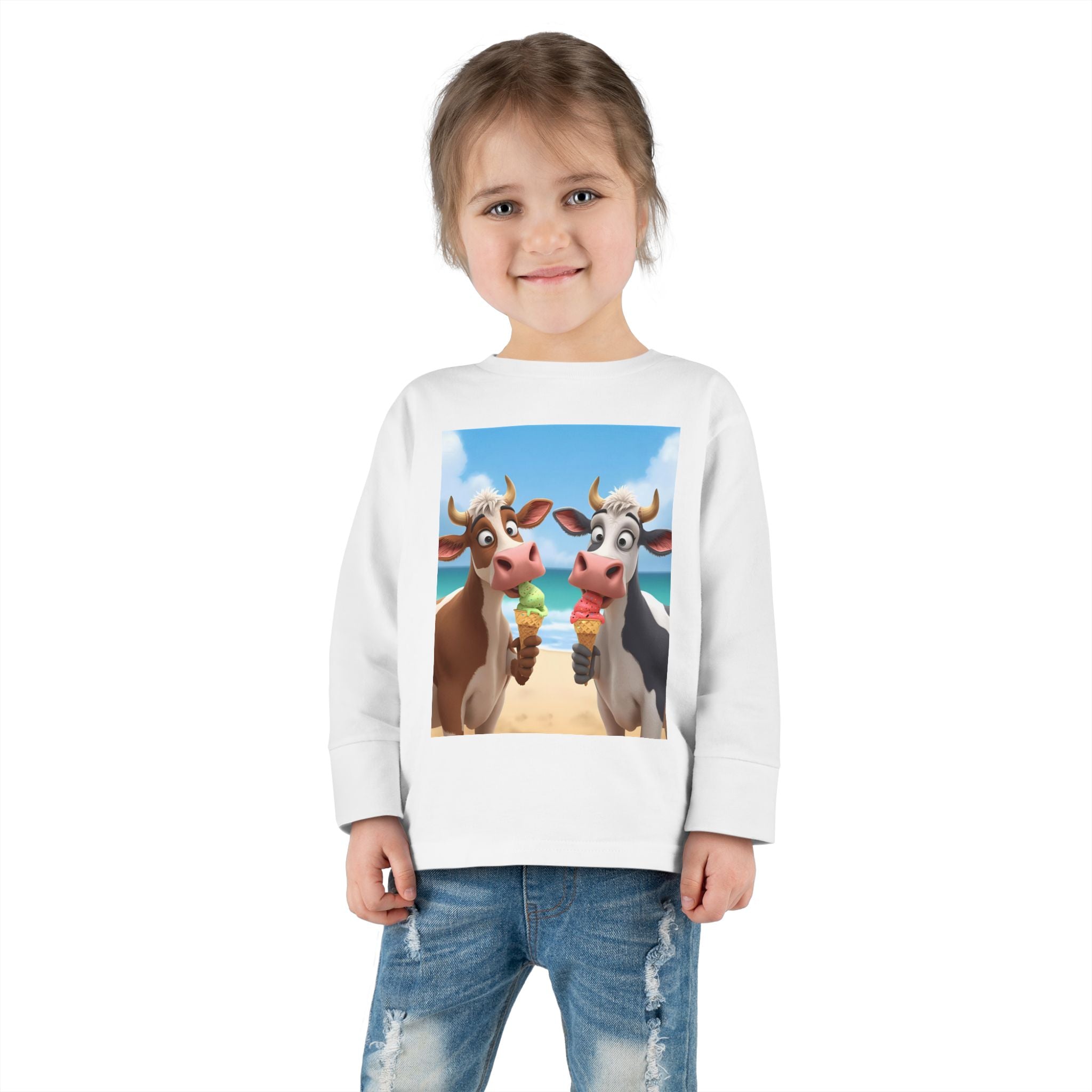 Beachy Cow Toddler Long Sleeve Tee, Cute Cows T-shirt, Kids Summer Tee, Farm Animal Shirt, Toddler Graphic Top, Fun Childrens Apparel