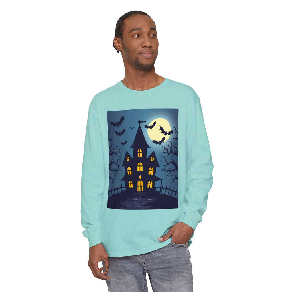 Haunted House Long Sleeve T-Shirt | Halloween Apparel, Fall Fashion, Spooky Shirt, Unisex Tee, Ghostly Vibes