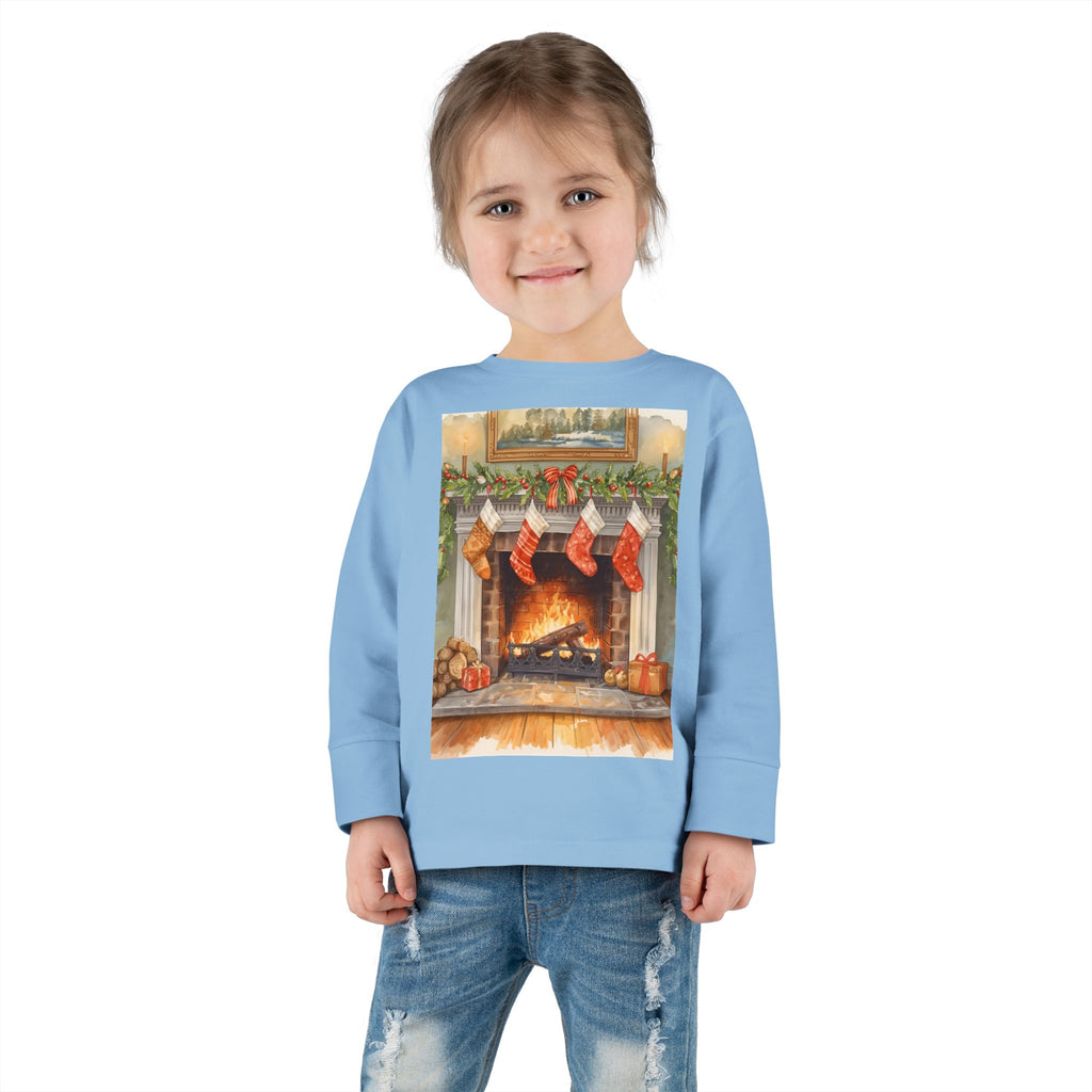 Christmas Stocking Fireplace Toddler Long Sleeve Tee