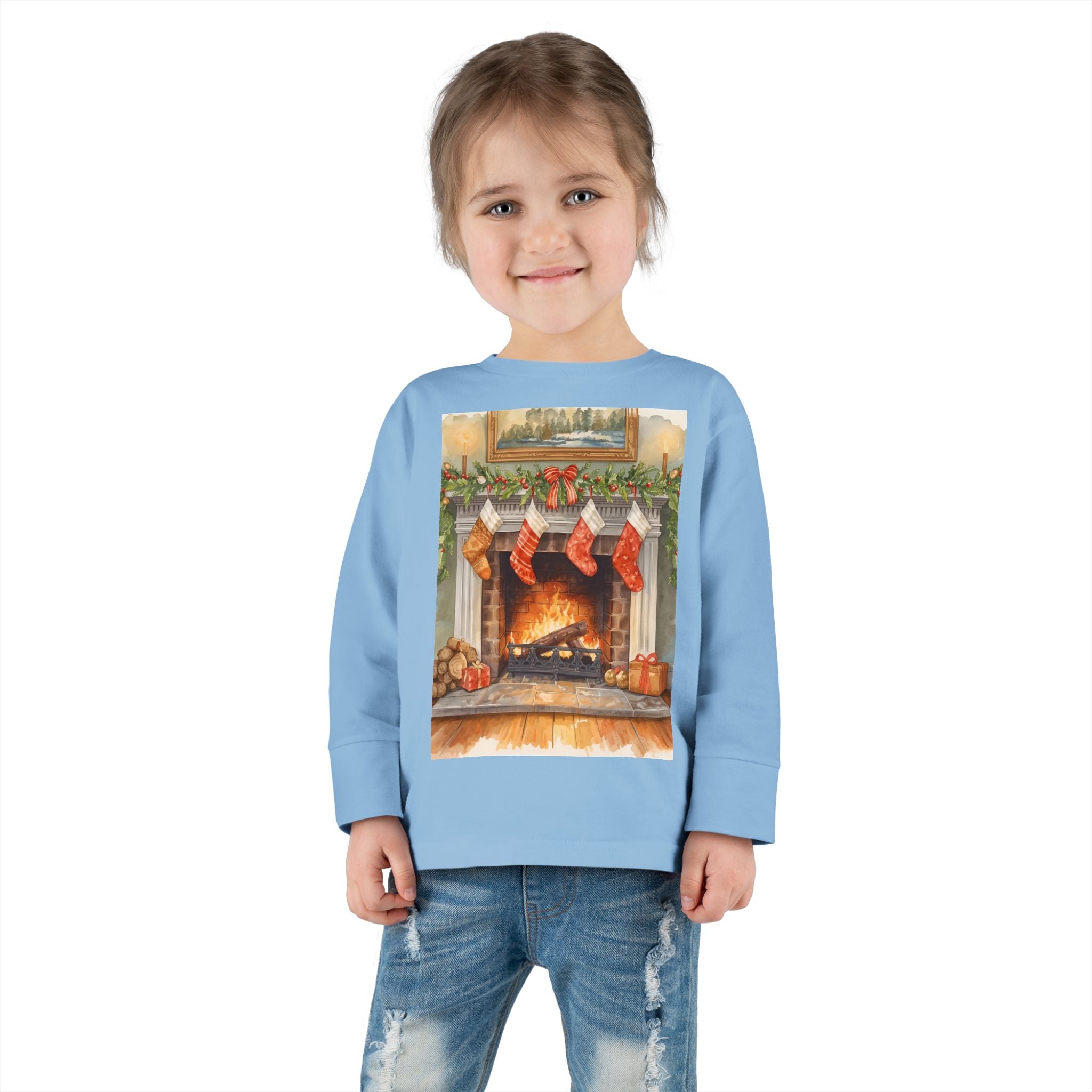 Christmas Stocking Fireplace Toddler Long Sleeve Tee