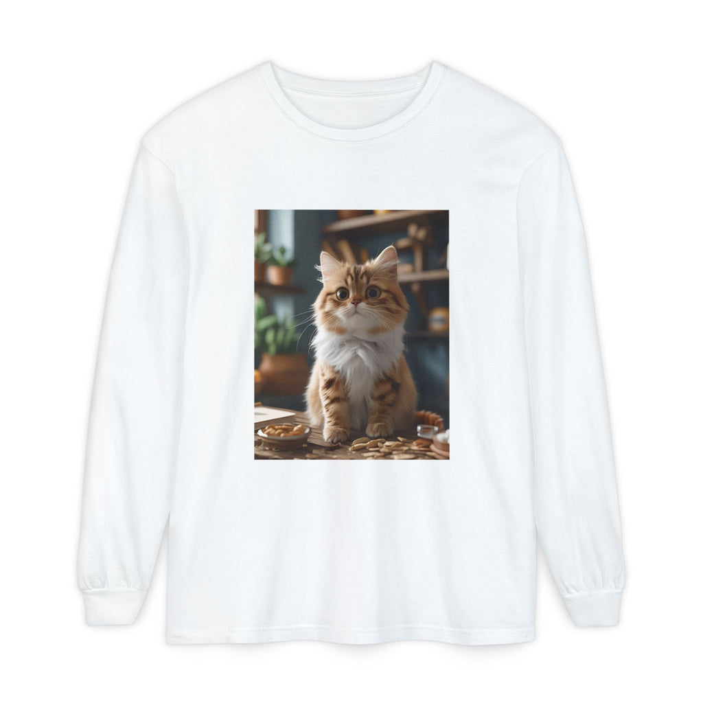 Cute Cat Unisex Garment-dyed Long Sleeve T-Shirt