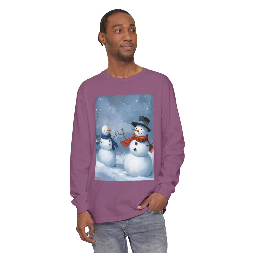 Christmas Snowman Family Unisex Garment-dyed Long Sleeve T-Shirt