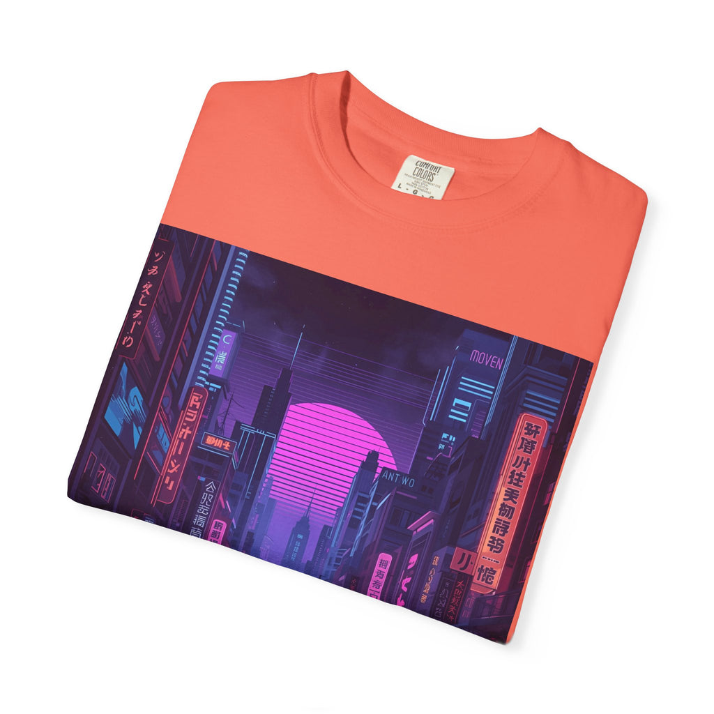 Futuristic Neon Cityscape T-Shirt, Retro Graphic Tee, Unisex Streetwear, Urban Vibe Shirt, Gift for Gamers, Summer Outfit