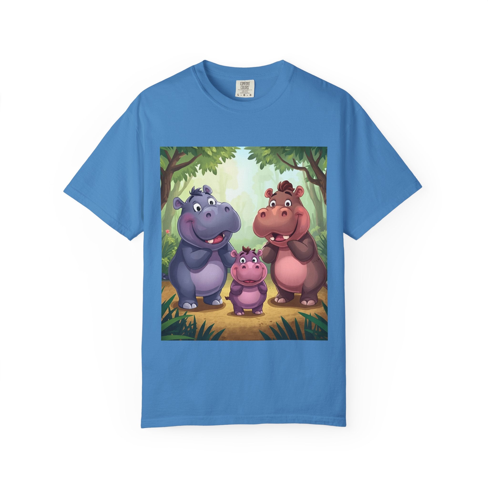 Cute Hippo Family T-Shirt, Unisex Garment-Dyed Tee, Animal Lovers Gift, Kids & Adults, Birthday, Family Reunion, Casual Wear
