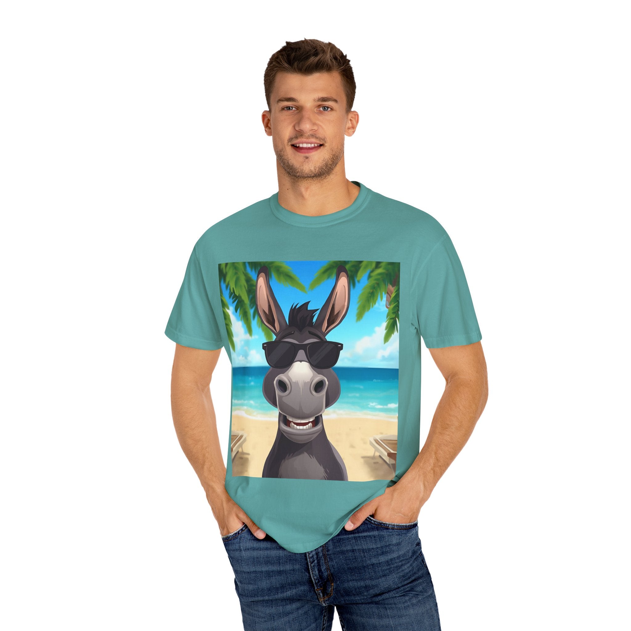 Chill Donkey Sunset T-Shirt, Unisex Summer Tee, Casual Beachwear, Gift for Animal Lovers, Fun Vacation Shirt