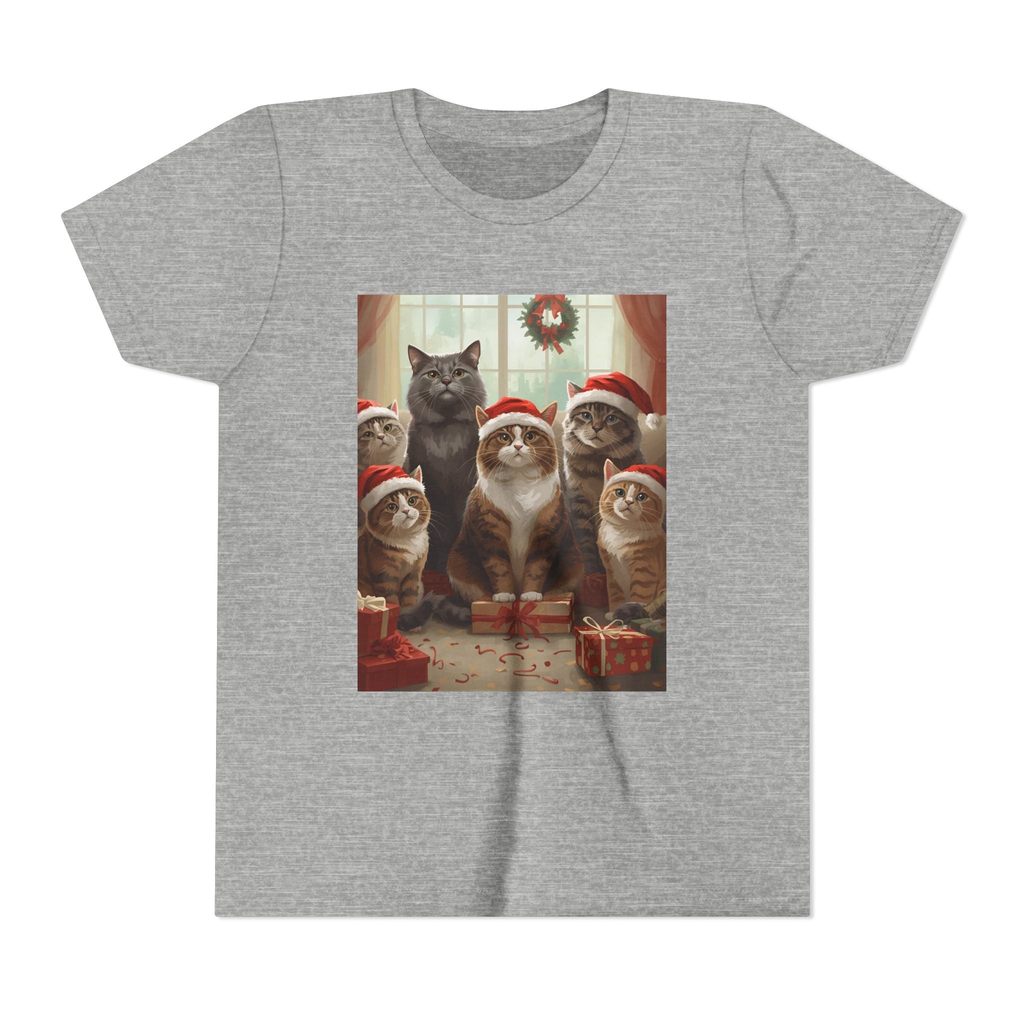 Cute Festive Christmas Cat Youth Short Sleeve Tee