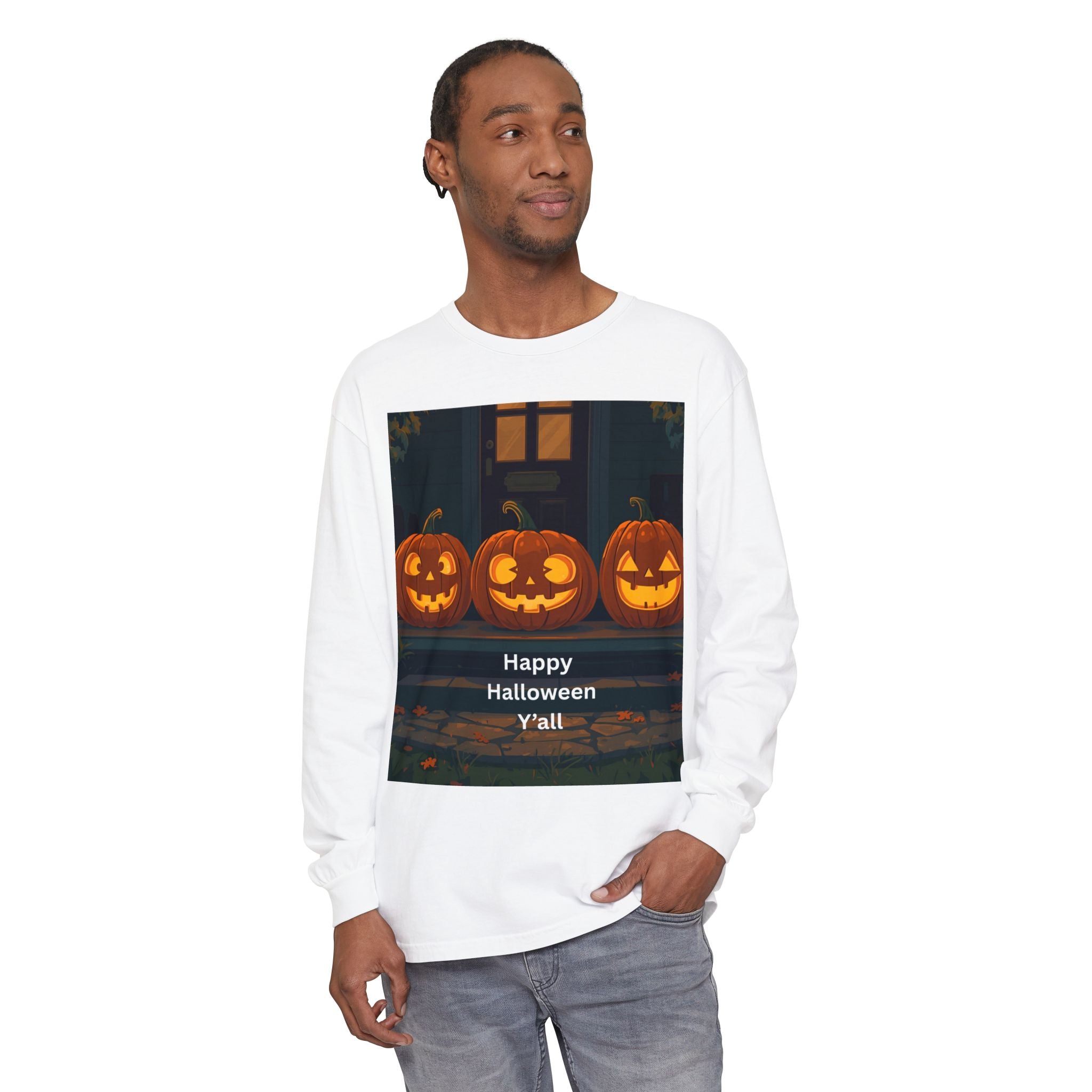 Halloween Pumpkin Long Sleeve T-Shirt, Fall Apparel, Comfortable Shirt, Unisex Halloween Tee, Seasonal Gift, Spooky Vibes