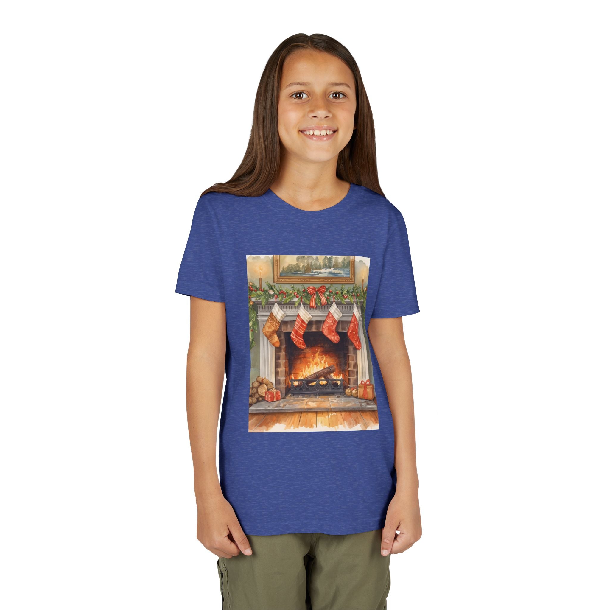 Christmas Stocking Fireplace Youth Short Sleeve Tee