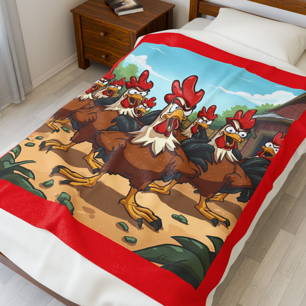 Chicken Funny Cozy Velveteen Plush Blanket with Fun Rooster Design, Great for Home Decor, Cozy Nights, Unique Gift, Animal Lovers
