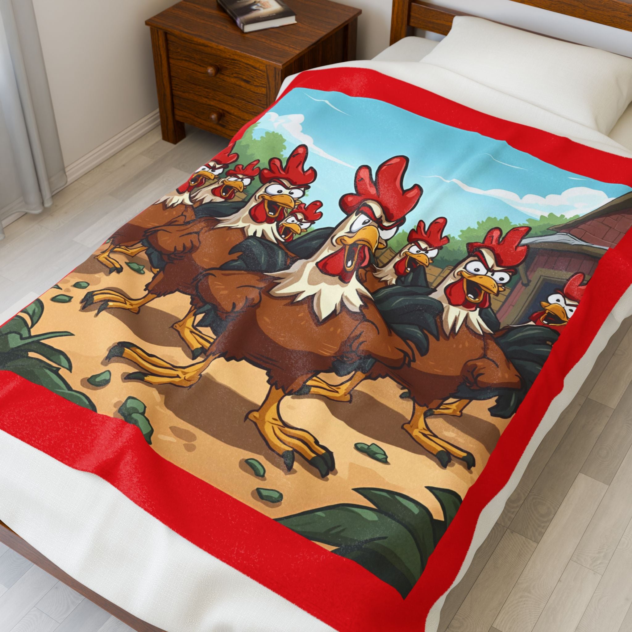 Chicken Funny Cozy Velveteen Plush Blanket with Fun Rooster Design, Great for Home Decor, Cozy Nights, Unique Gift, Animal Lovers