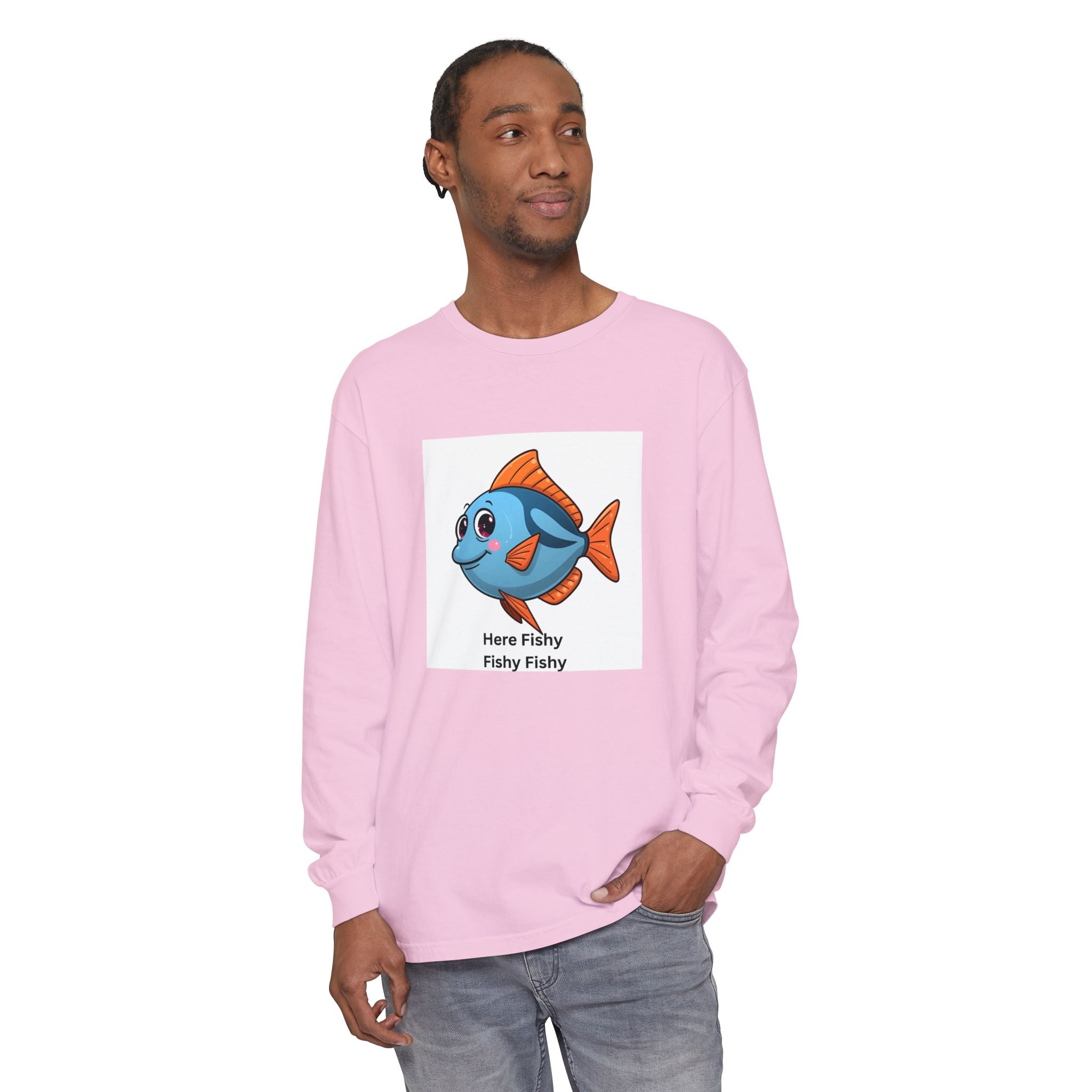 Here Fish Fishy Fishy Unisex Garment-dyed Long Sleeve T-Shirt