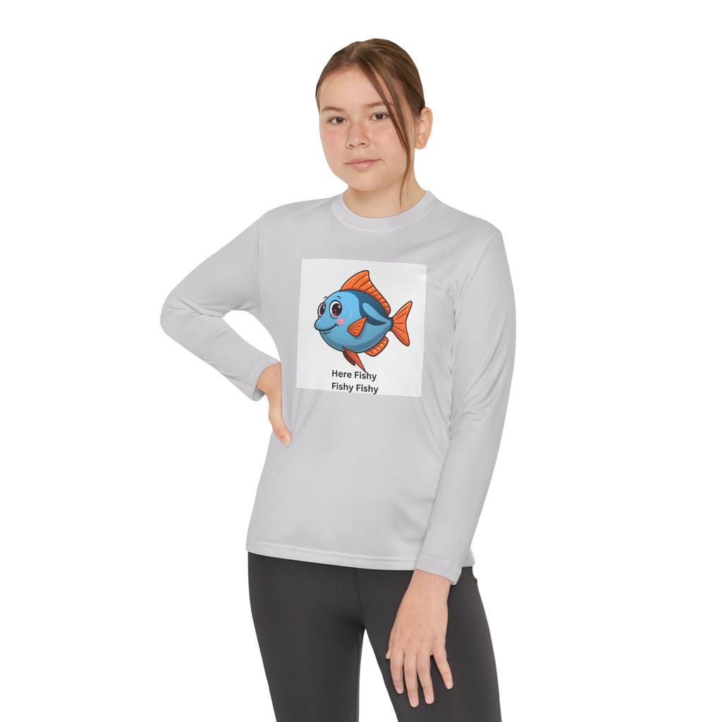 Here Fishy Fishy Fishy Youth Long Sleeve Competitor Tee