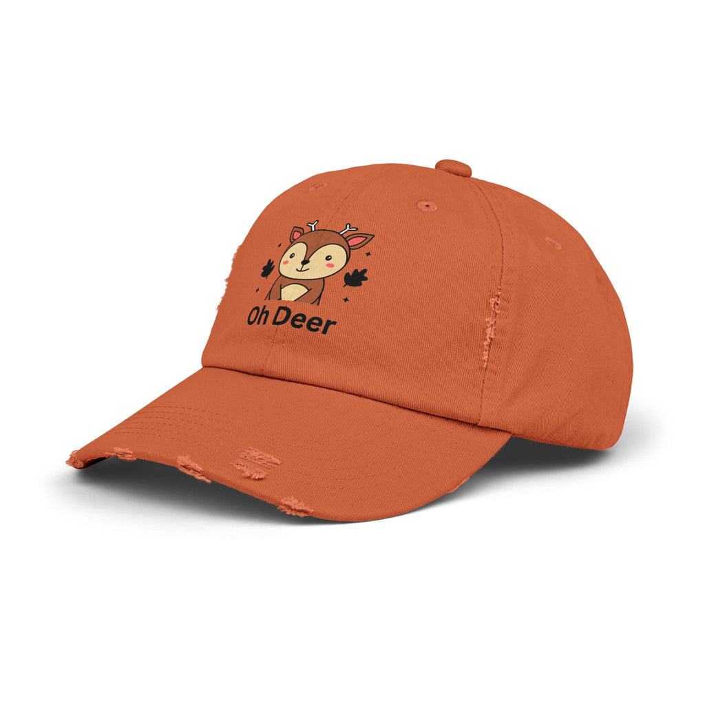 Cute Distressed Cap with 'Oh Deer' Design, Fun Gift for Nature Lovers, Unisex Outdoor Hat, Ideal for Birthdays, Holidays, Casual Wear