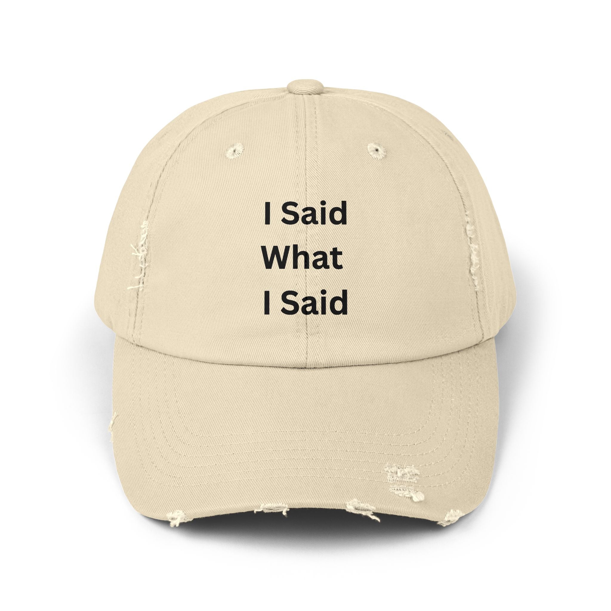 Casual Distressed Cap with 'I Said What I Said' Text, Unisex Dad Hat, Trendy Cap, Gift for Friends, Everyday Wear, Fashion Accessory