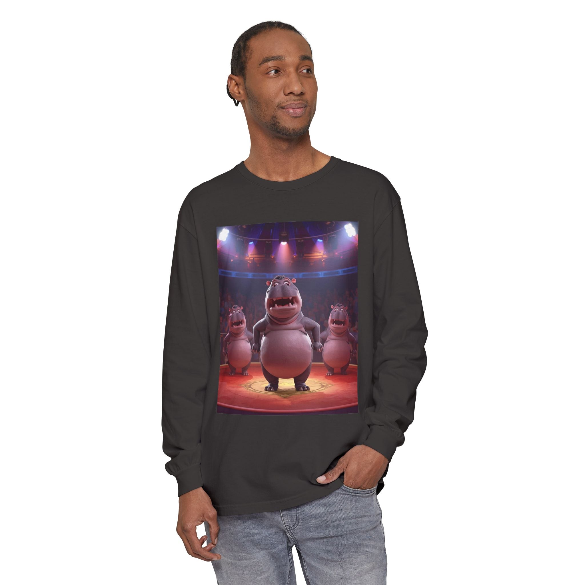 Hippo Funny Unisex Garment-dyed Long Sleeve T-Shirt
