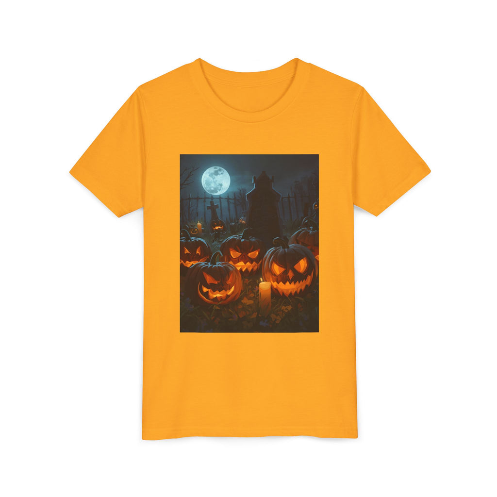 Scary Halloween Pumpkin Youth Short Sleeve Tee, Cute Halloween Shirt, Kids Costume Top, Spooky Tees, Trick or Treat Shirt