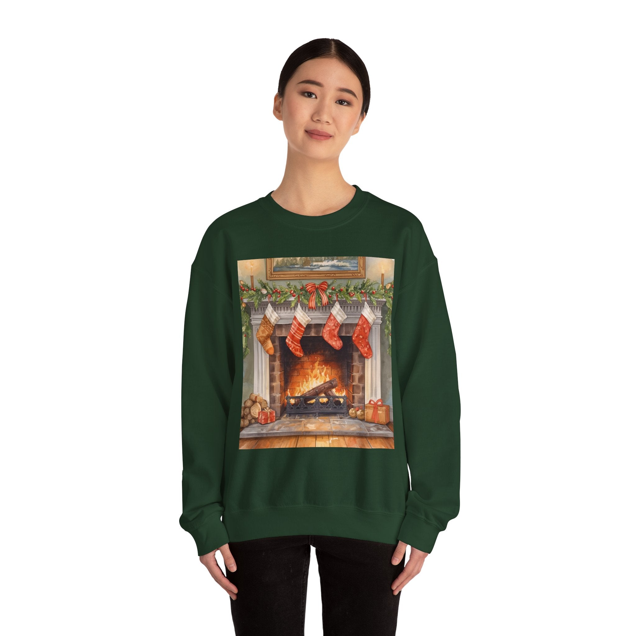 Christmas Stocking Fireplace Unisex Heavy Blend™ Crewneck Sweatshirt