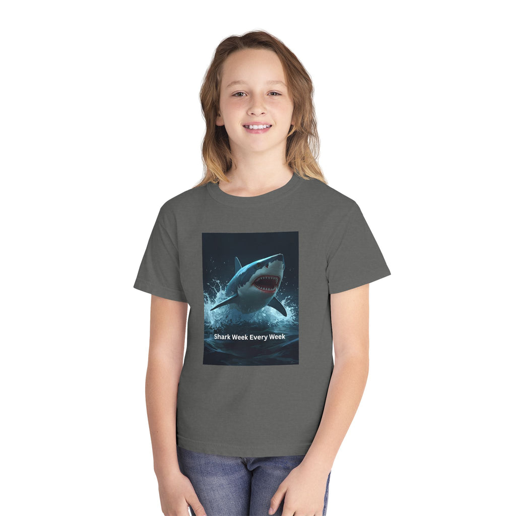 Shark Week Youth Tee, Fun Shark Graphic Shirt, Kids Summer Apparel, Ocean Lover Gift, Beach Party Clothing