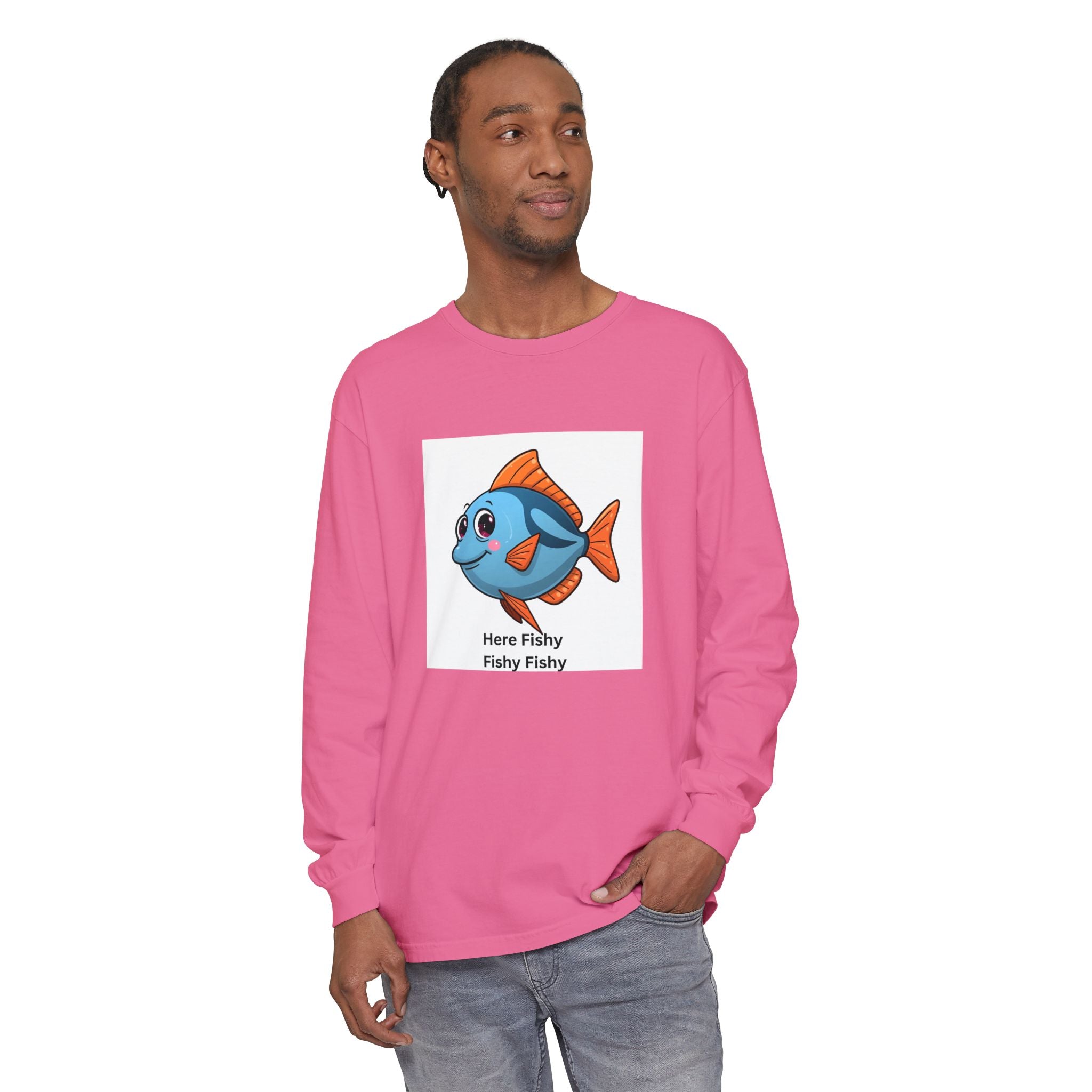 Here Fish Fishy Fishy Unisex Garment-dyed Long Sleeve T-Shirt