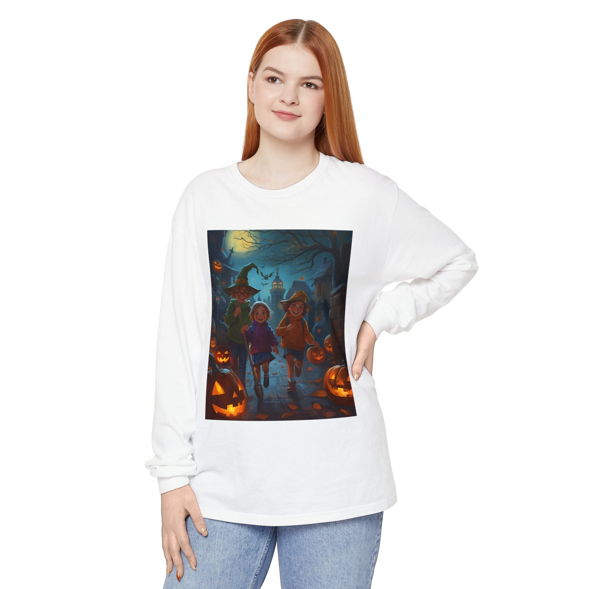 Halloween Themed Unisex Long Sleeve T-Shirt, Spooky Autumn Apparel, Trick-or-Treat Shirt, Fall Fashion, Casual Halloween Outfits