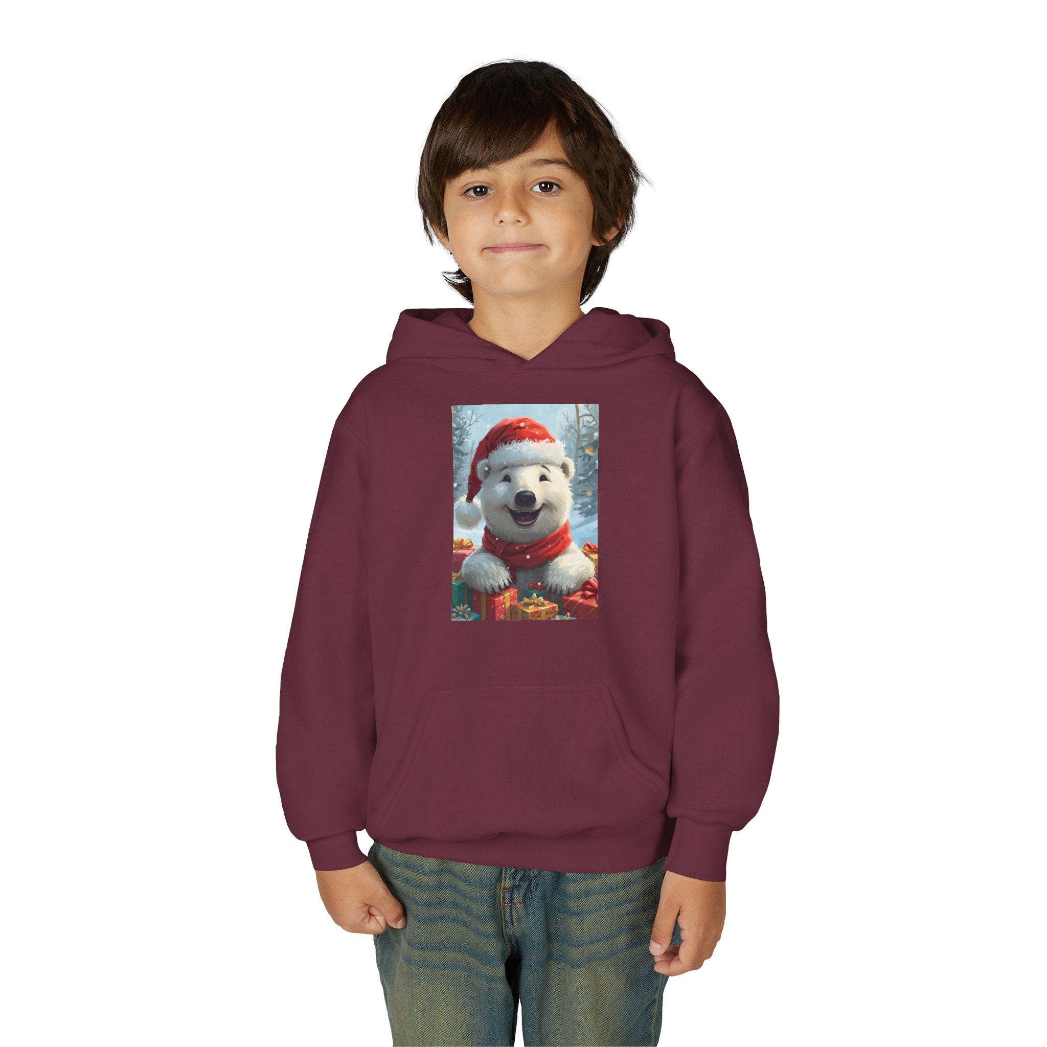 Christmas Bear Youth Heavy Blend Hooded Sweatshirt