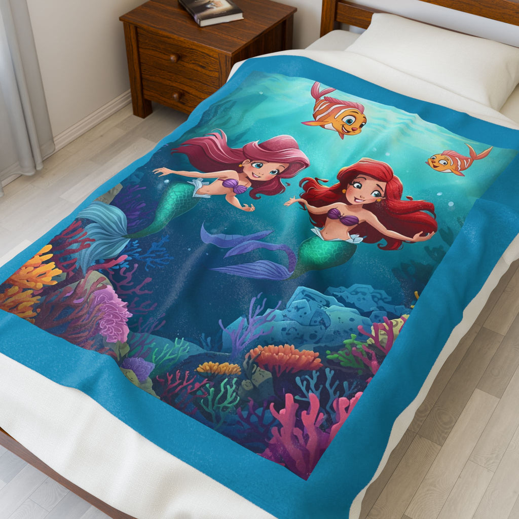 Mermaid Adventure Velveteen Plush Blanket | Kids' Bedtime Companion, Cozy Throw, Unique Gift, Nursery Decor, Under the Sea