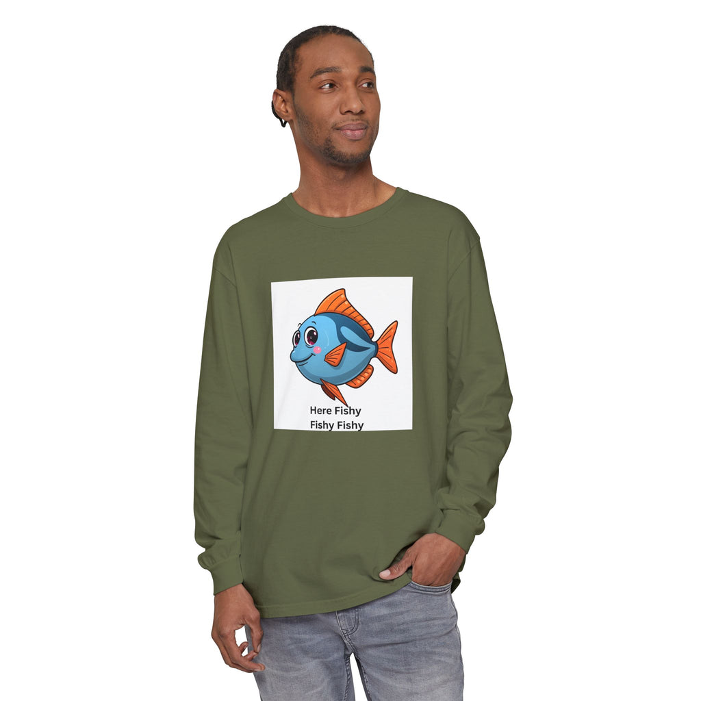 Here Fish Fishy Fishy Unisex Garment-dyed Long Sleeve T-Shirt