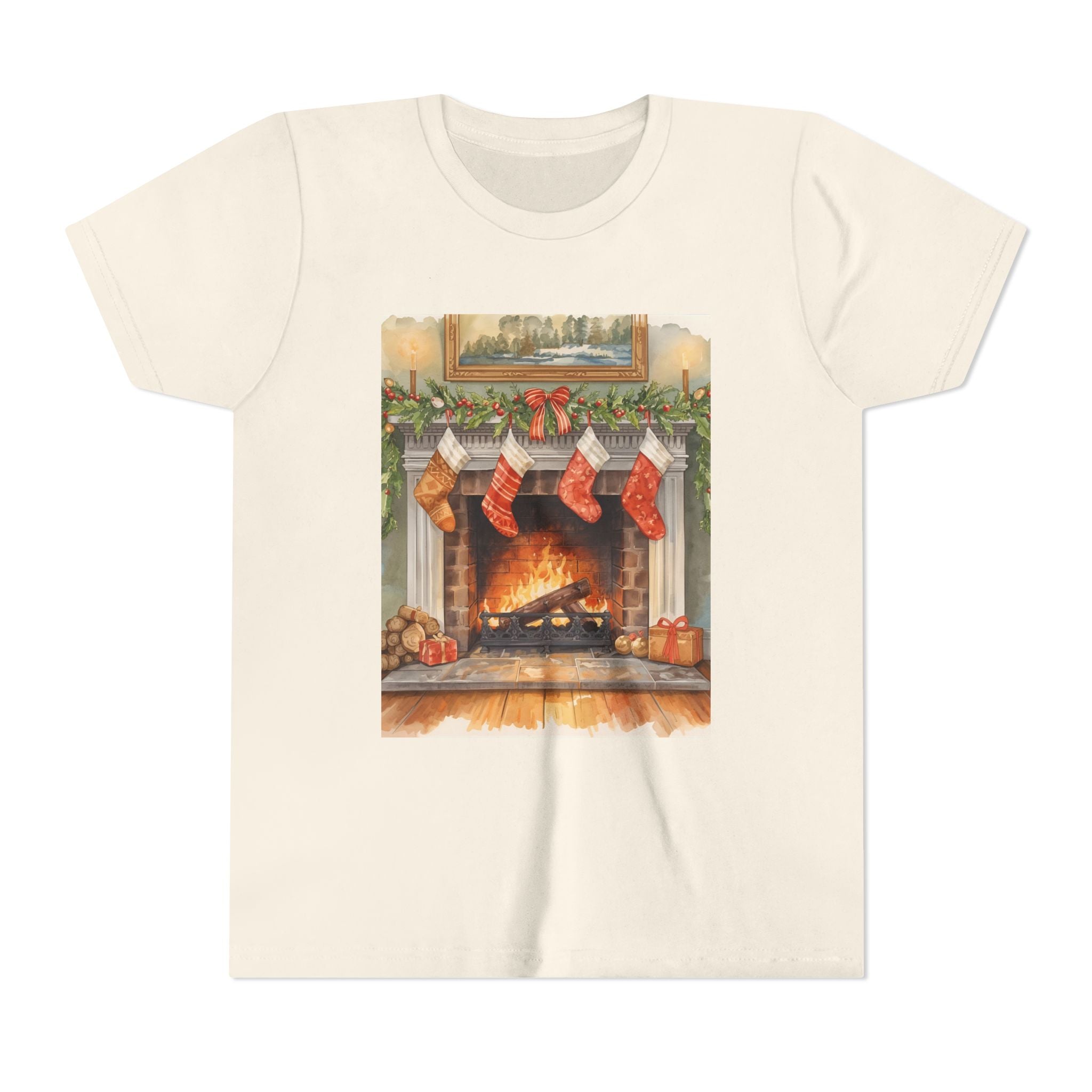 Christmas Stocking Fireplace Youth Short Sleeve Tee
