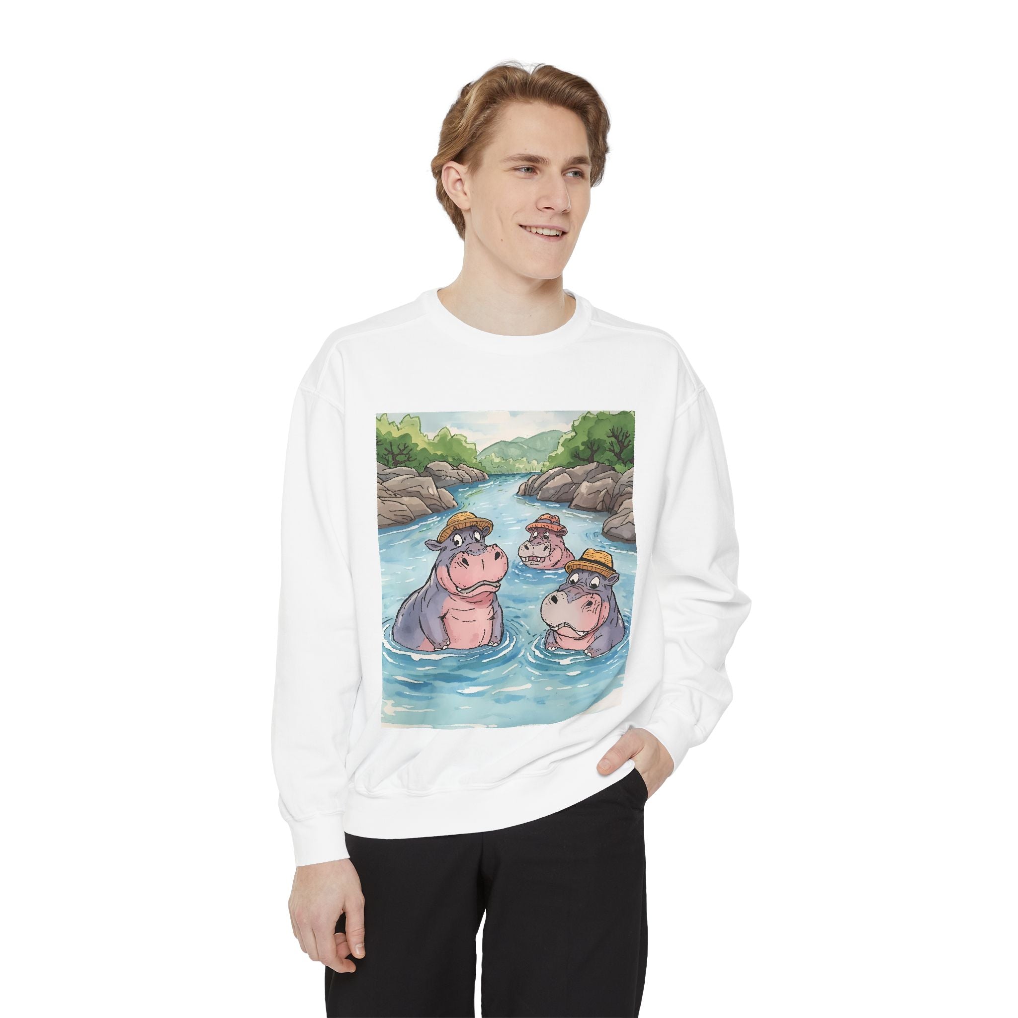 Hippo Cute Unisex Garment-Dyed Sweatshirt