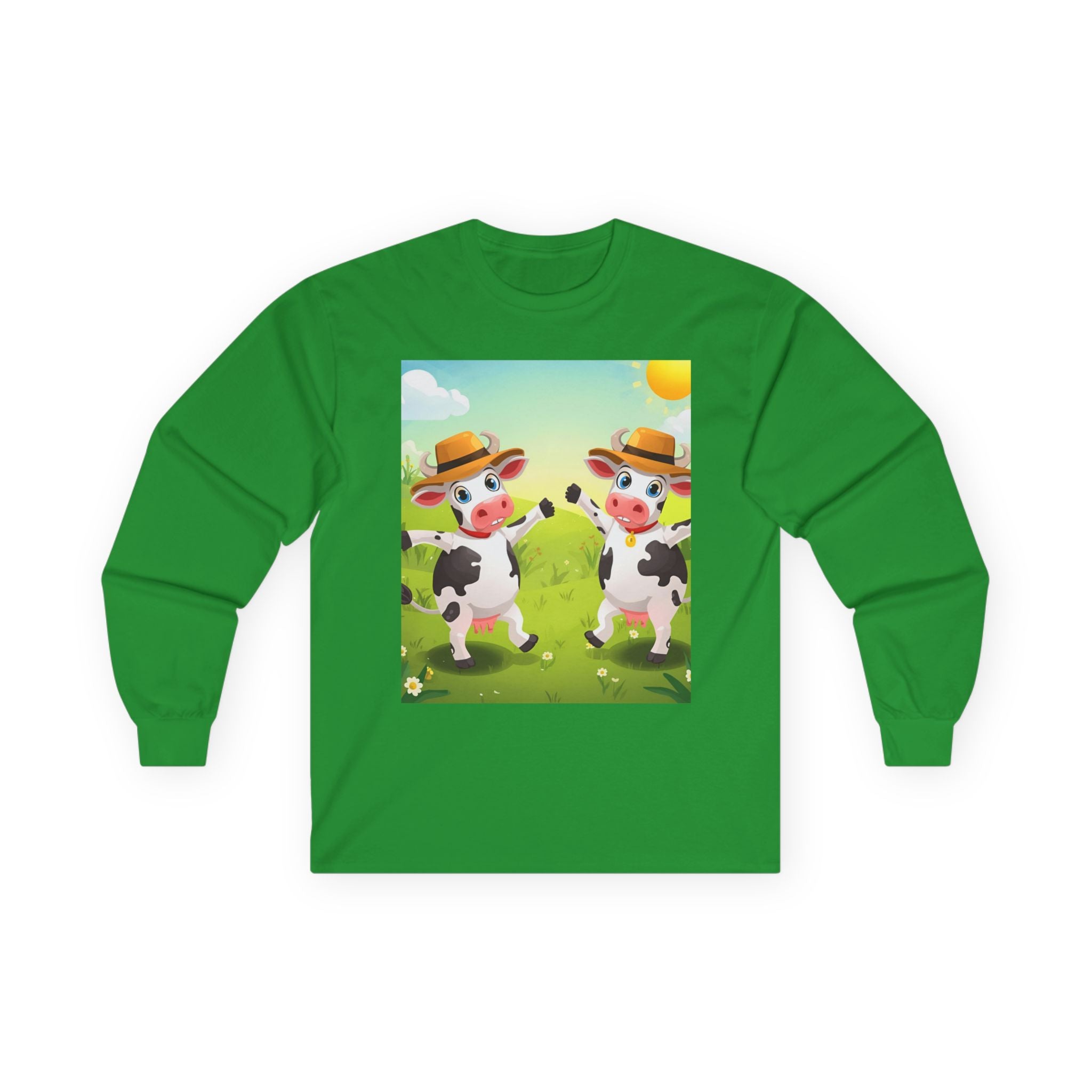 Cute Cow Graphic Long Sleeve Tee, Animal Farm Shirt, Unisex Cotton Tee, Summer Vibes Top, Gifts for Animal Lovers