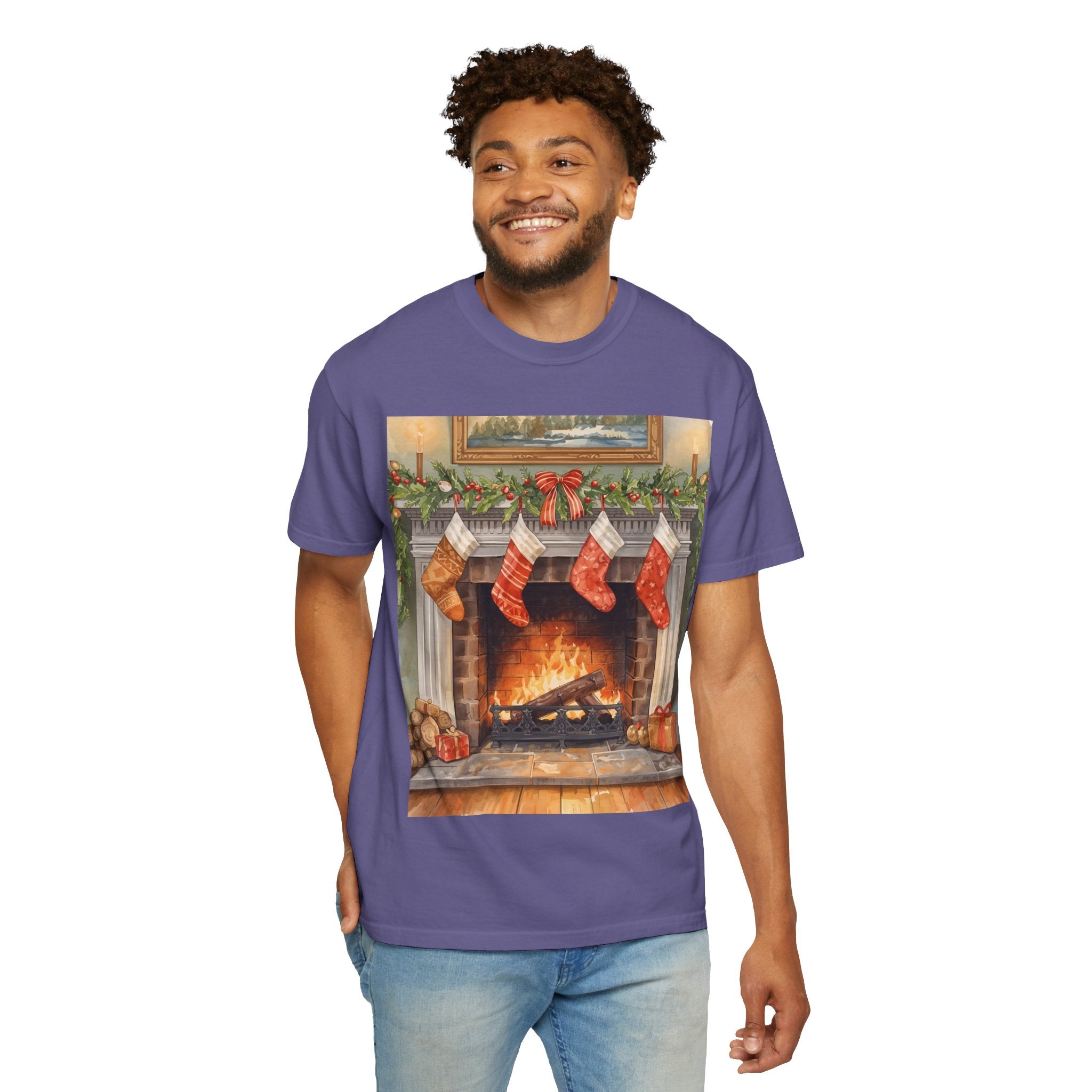 Cozy Christmas Fireplace T-Shirt | Unisex Holiday Tee | Gift for Him/Her | Festive Layering Top | Merry Christmas Apparel
