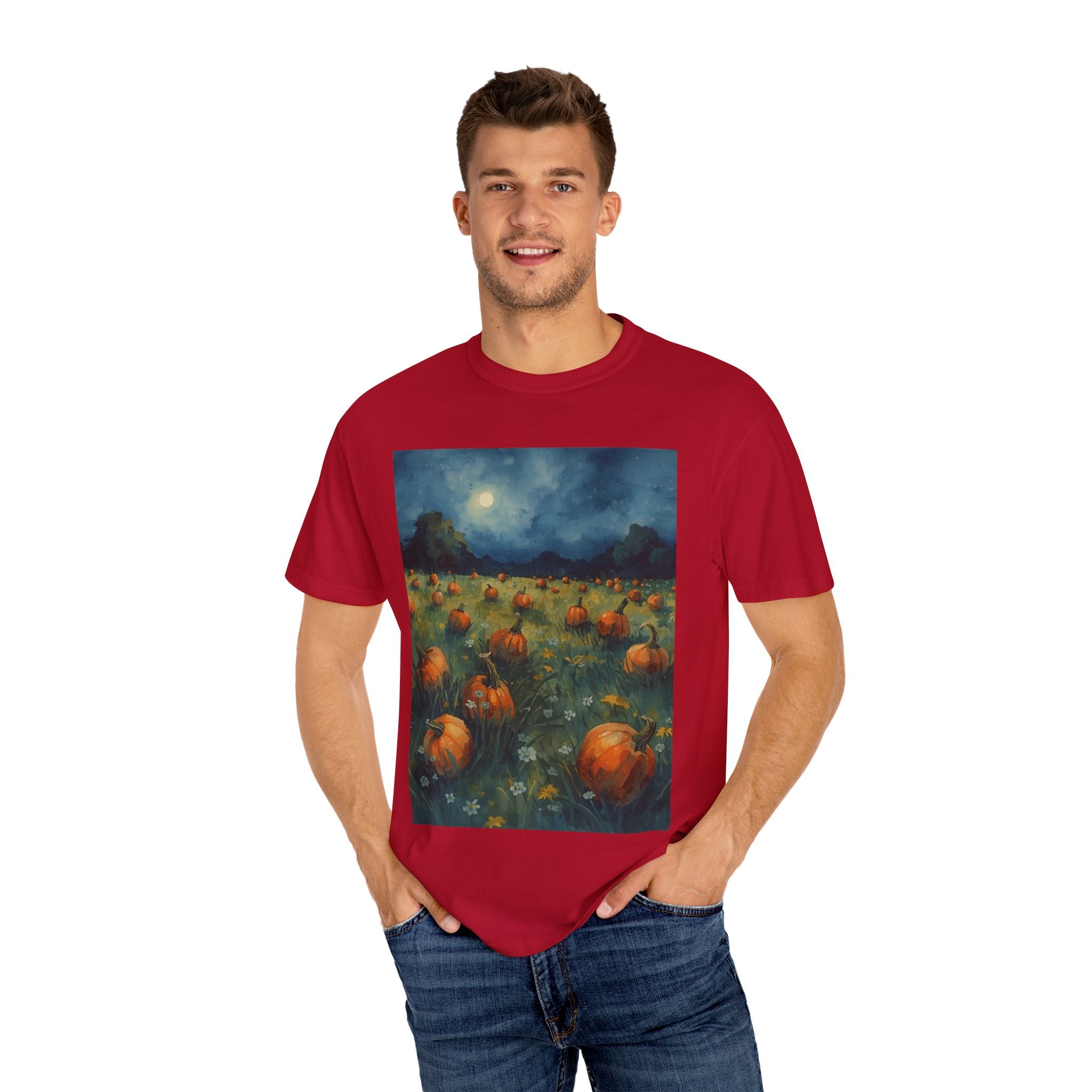 Autumn Pumpkin Field T-shirt | Unisex Fall Tee, Cozy Graphic Shirt, Halloween Gift, Harvest Fashion, Seasonal Wear, Pumpkin Lovers