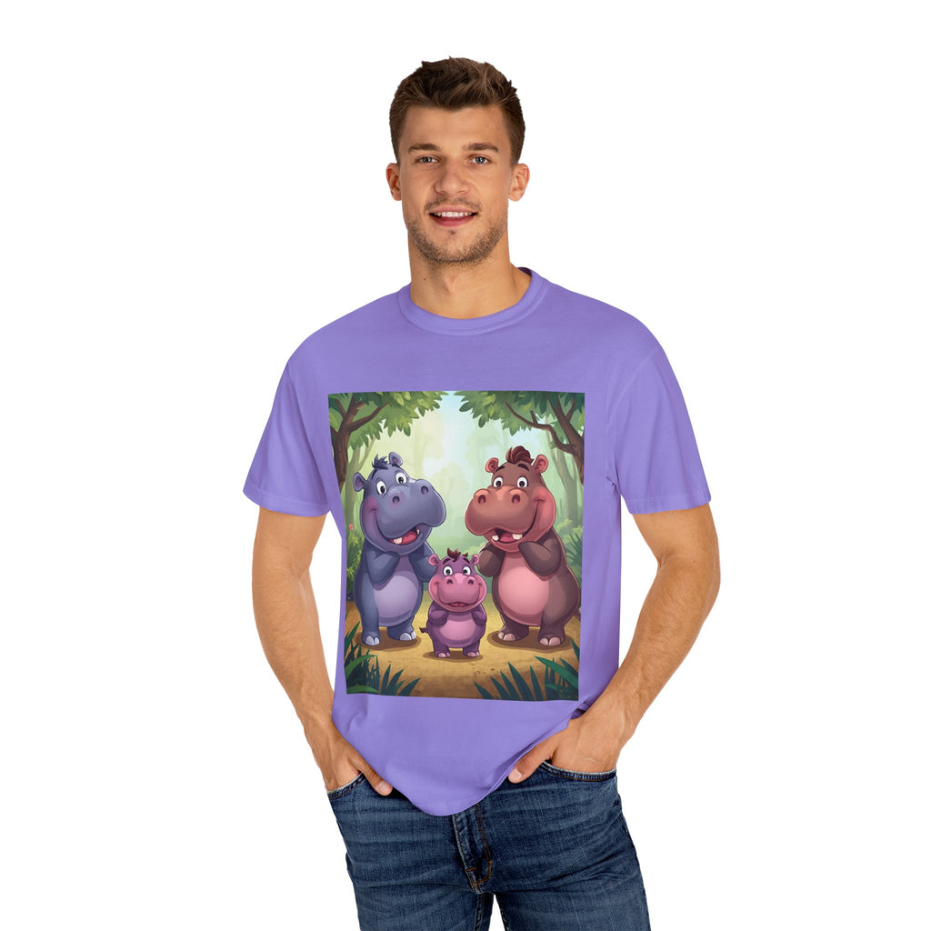 Cute Hippo Family T-Shirt, Unisex Garment-Dyed Tee, Animal Lovers Gift, Kids & Adults, Birthday, Family Reunion, Casual Wear