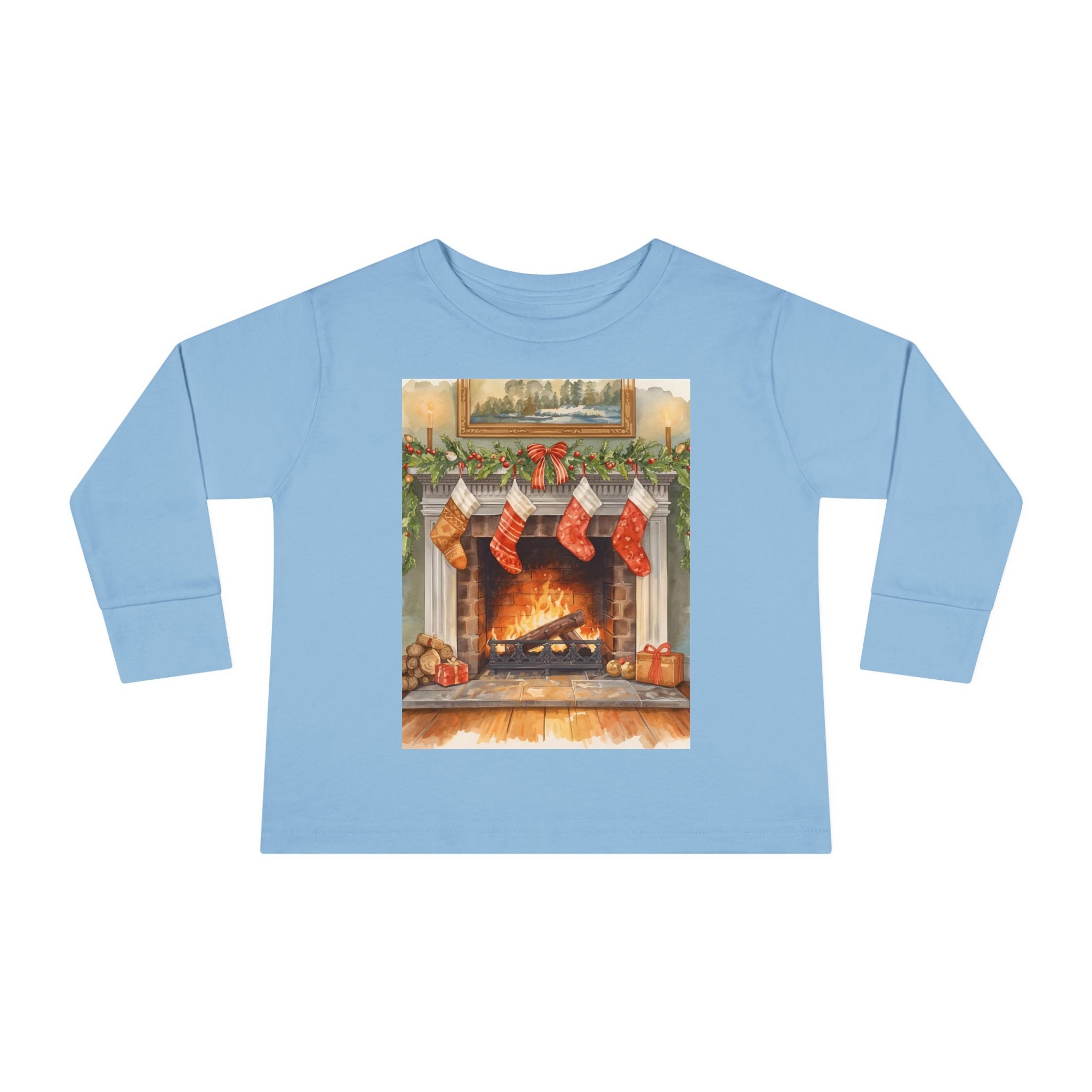Christmas Stocking Fireplace Toddler Long Sleeve Tee