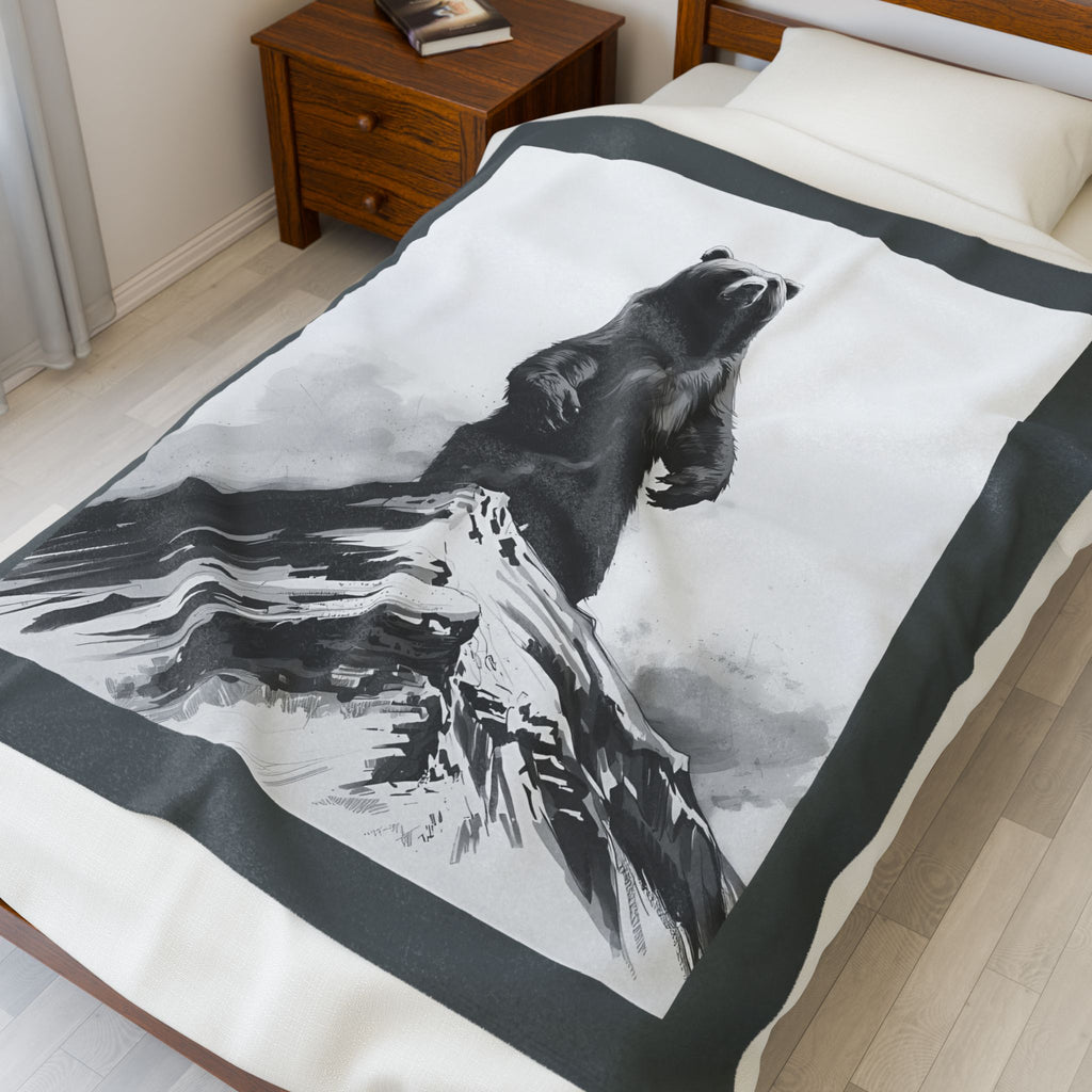 Bear Mountain Snow Velveteen Plush Blanket