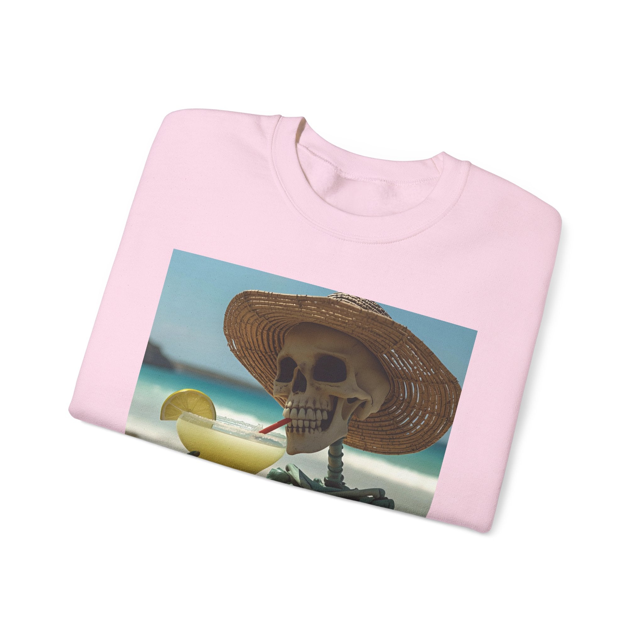 Chill Vibes Skeleton Sweatshirt - Cozy Crewneck for Halloween, Summer Parties, Beach Lovers, Unisex Gift, Casual Lounge Wear