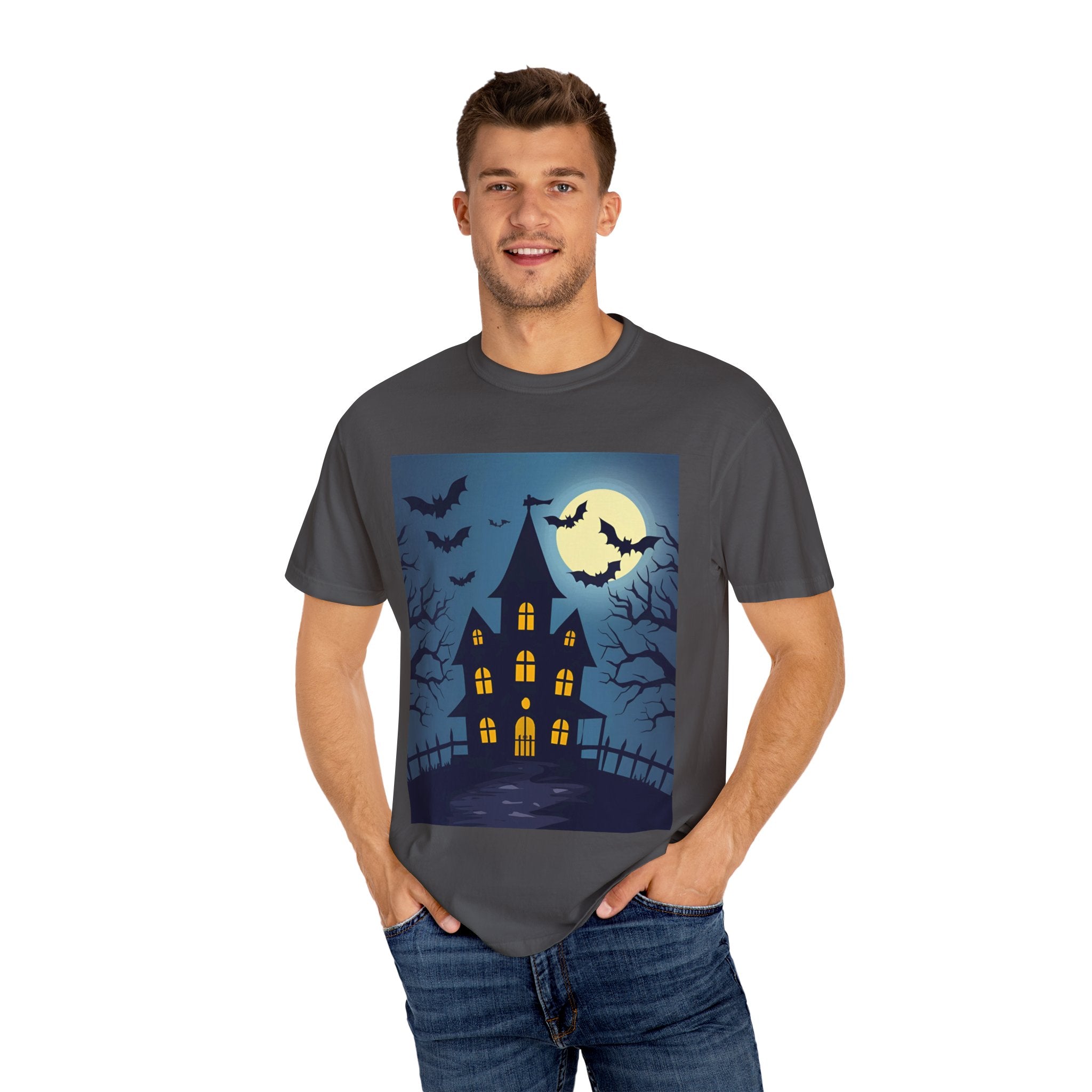 Haunted House T-Shirt, Spooky Halloween Tee, Unisex Shirt, Fall Apparel, Ghostly Graphic Tee, October Celebration Outfit
