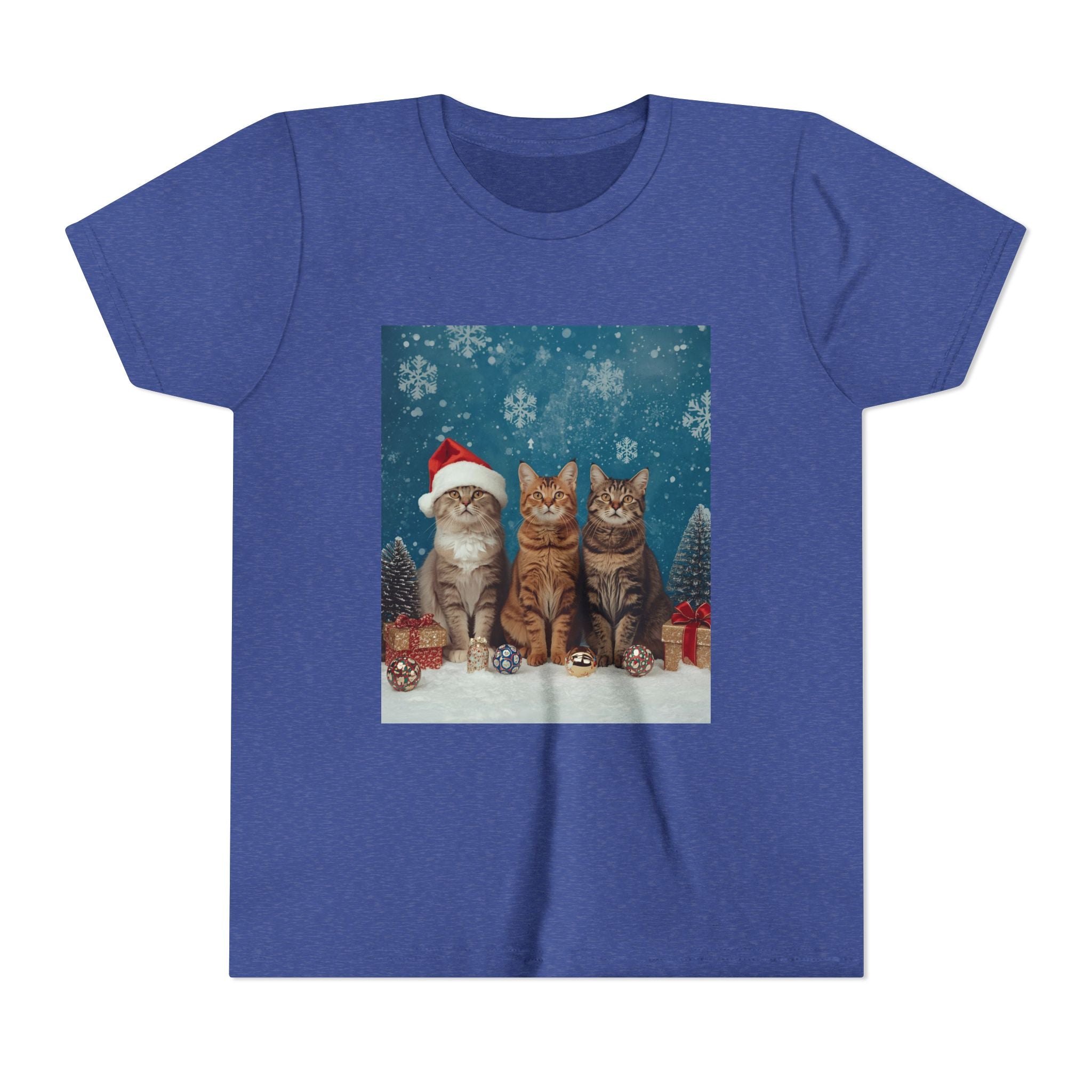 Cute Cat Festive Christmas Youth Short Sleeve Tee