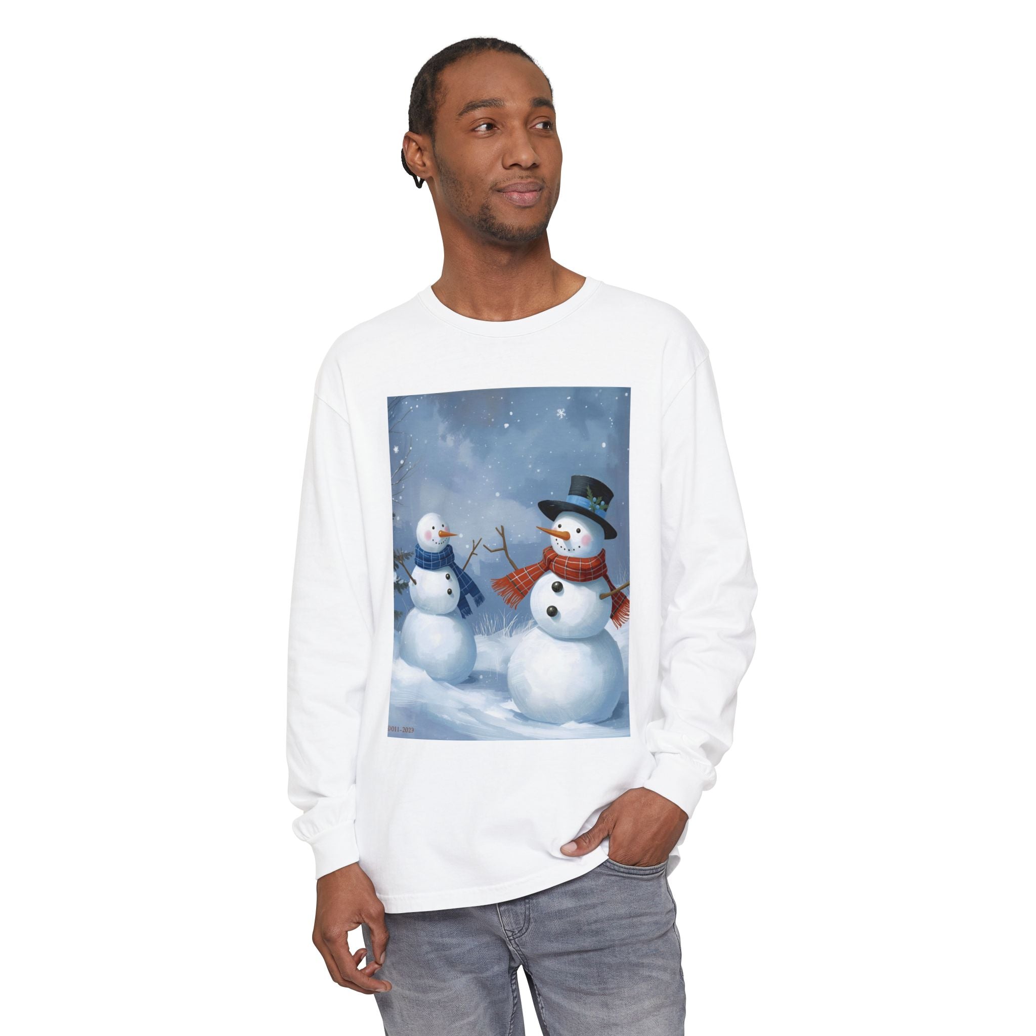 Christmas Snowman Family Unisex Garment-dyed Long Sleeve T-Shirt