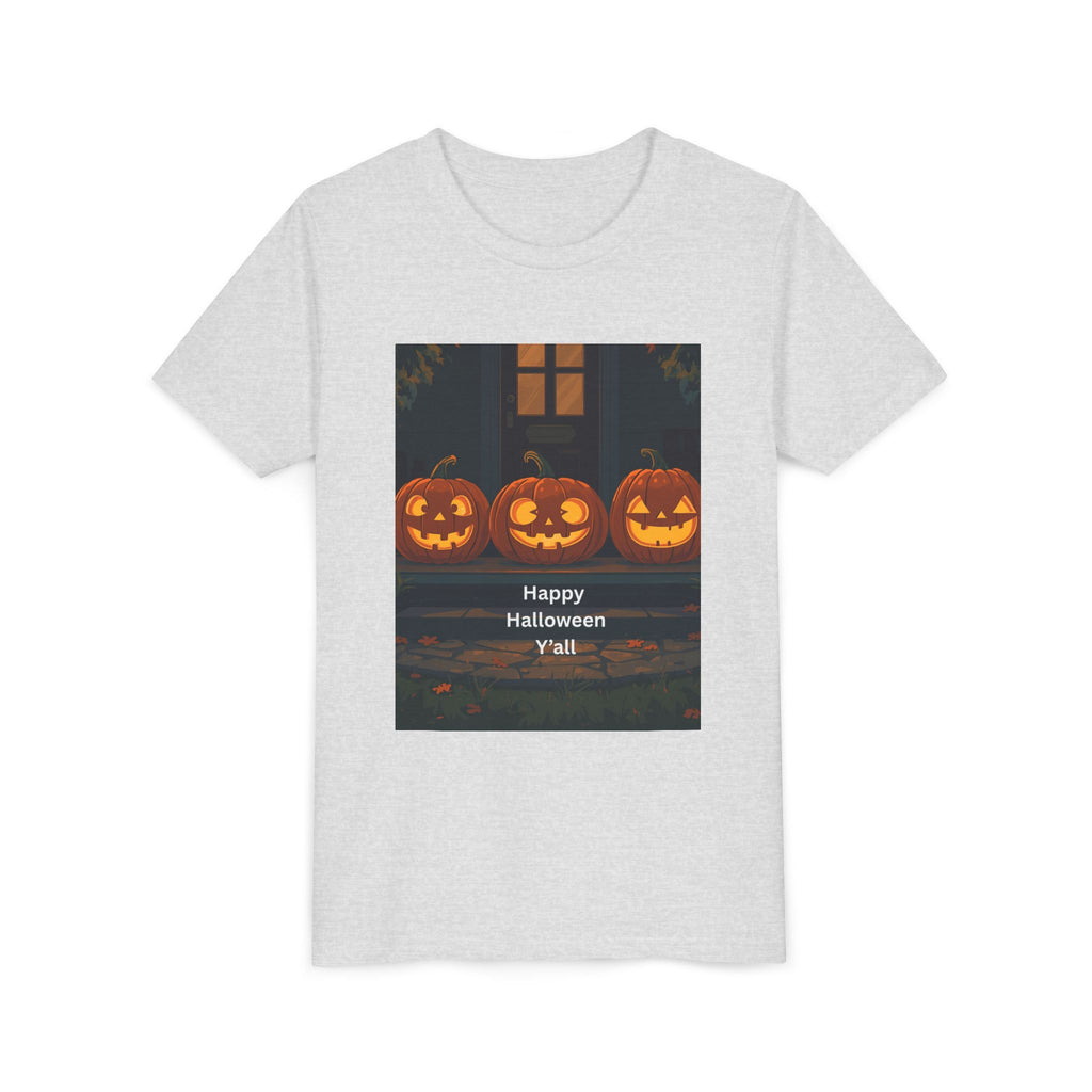 Halloween Pumpkin Youth Tee, Jack-o'-lantern Shirt, Trick or Treat Apparel, Spooky Kids T-Shirt, Halloween Costume Top