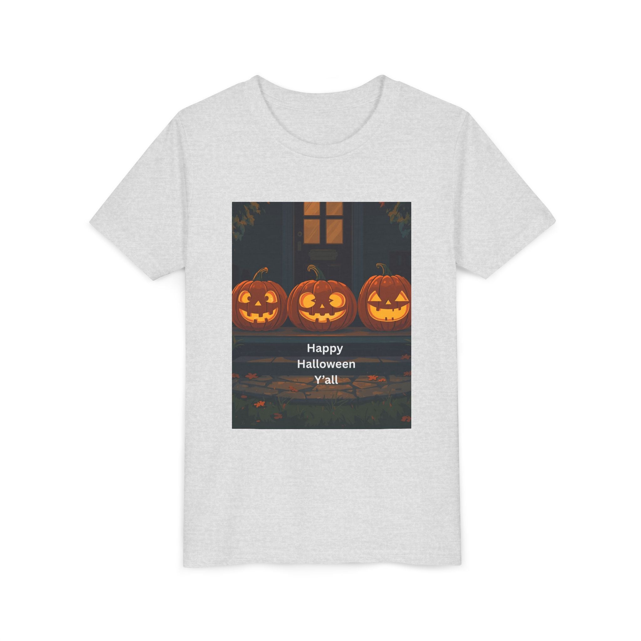 Halloween Pumpkin Youth Tee, Jack-o'-lantern Shirt, Trick or Treat Apparel, Spooky Kids T-Shirt, Halloween Costume Top
