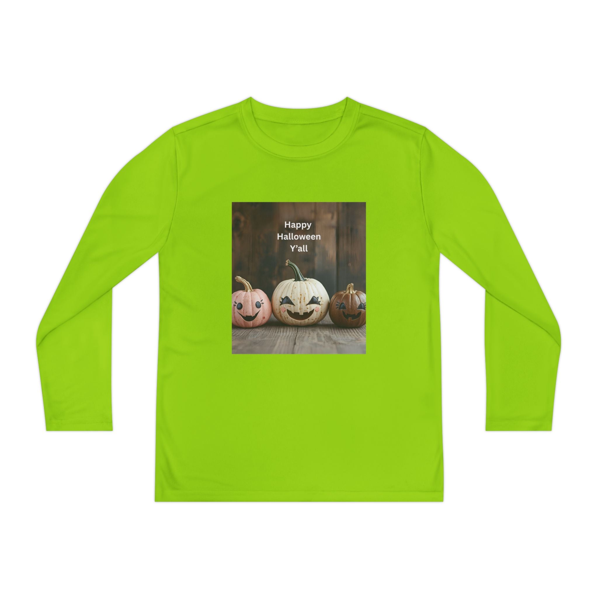 Happy Halloween Youth Long Sleeve Tee, Spooky Kids Top, Fall Costume Shirt, Trick or Treat Apparel, Pumpkin Graphic Tee