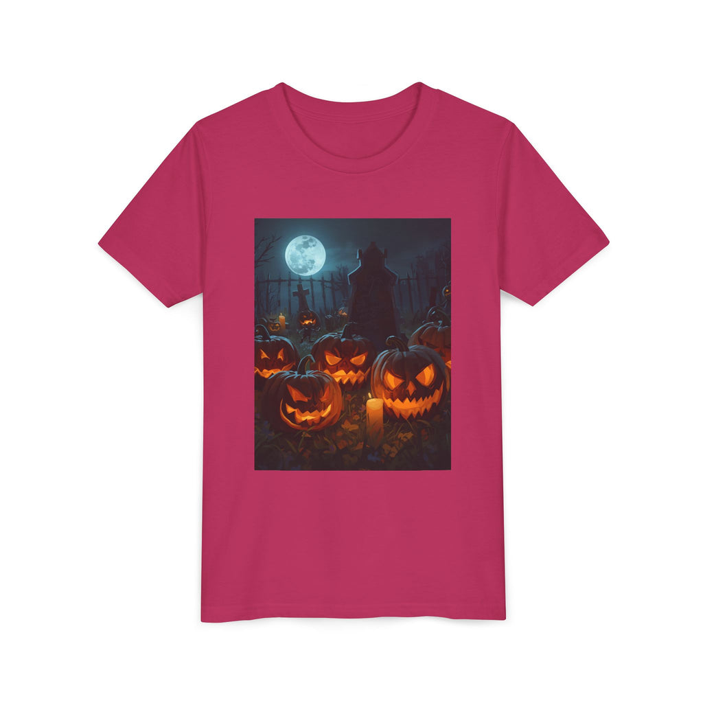 Scary Halloween Pumpkin Youth Short Sleeve Tee, Cute Halloween Shirt, Kids Costume Top, Spooky Tees, Trick or Treat Shirt