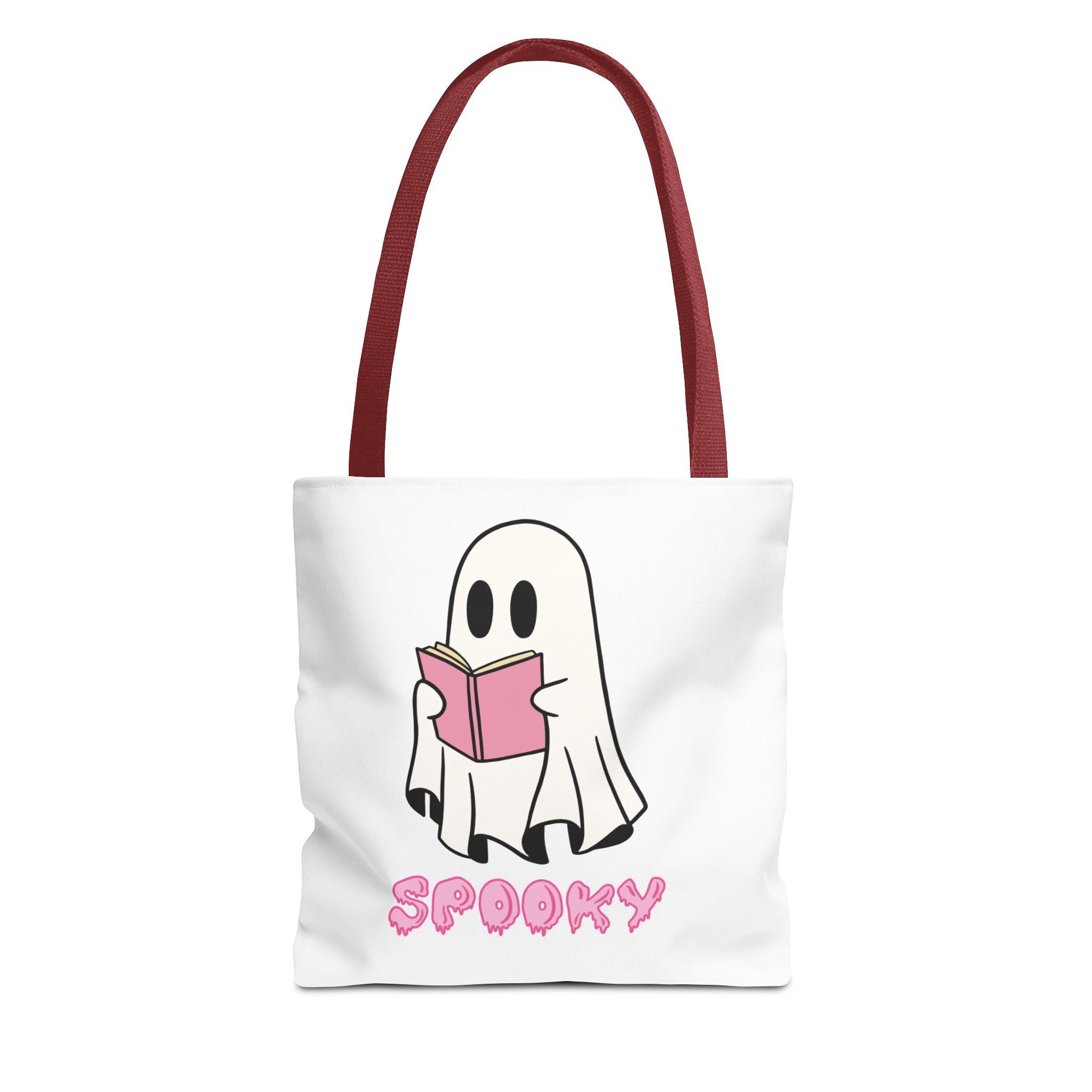Spooky Ghost Reading Tote Bag | Halloween Accessory, Cute Book Lover Gift, Eco-Friendly, Shopping Bag, AOP Design