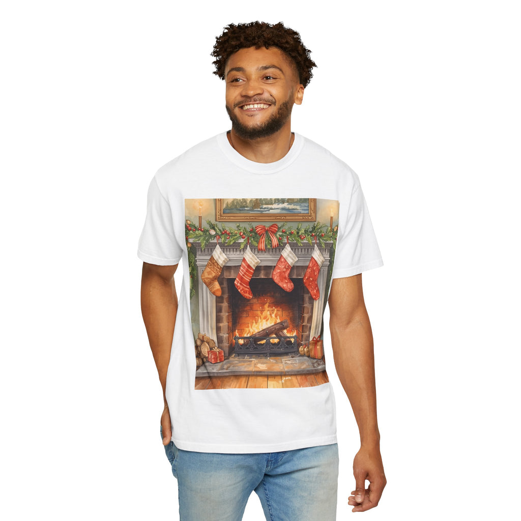 Cozy Christmas Fireplace T-Shirt | Unisex Holiday Tee | Gift for Him/Her | Festive Layering Top | Merry Christmas Apparel