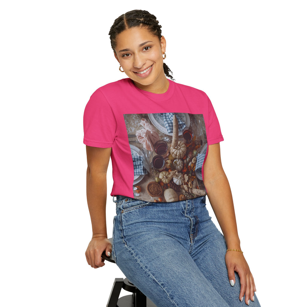 Rustic Gatherings Feast Unisex T-Shirt | Cozy Fall Apparel, Thanksgiving Casual Wear, Gift for Food Lovers, Unique Kitchen Decor, Autumn Gathering Tee