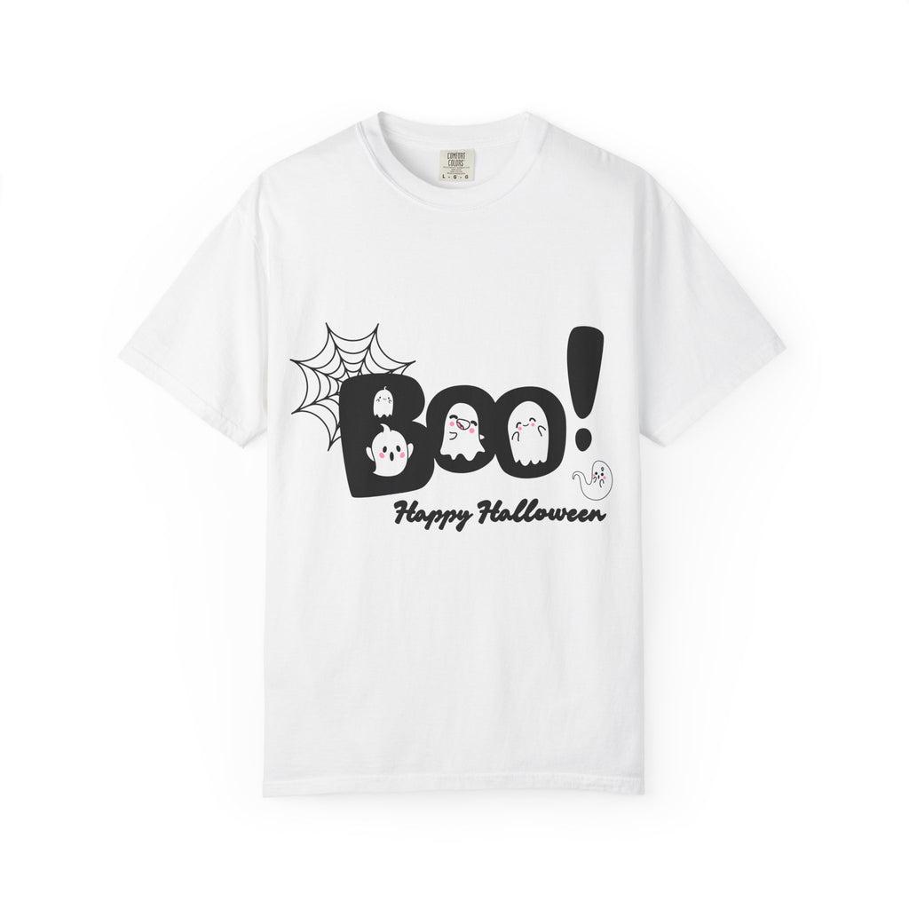 Halloween Boo T-Shirt, Unisex Garment-Dyed Tee, Spooky Costume, Fall Apparel, Trick or Treat Shirt, Ghost Print Top